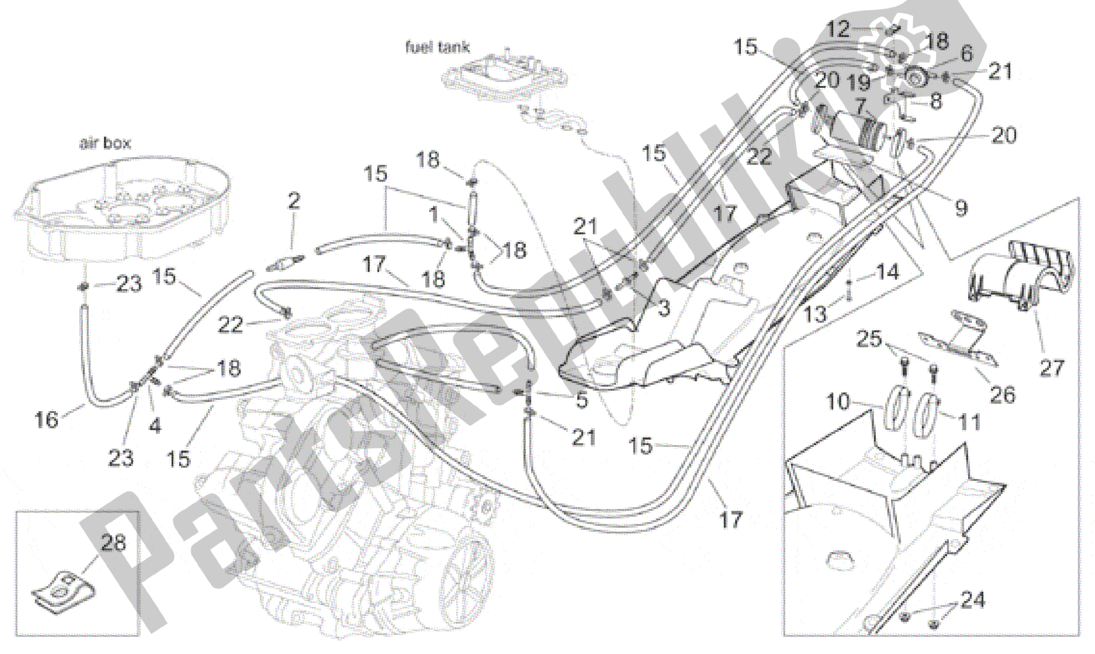 All parts for the Fuel Vapour Recover System of the Aprilia SL Falco 1000 2000 - 2002