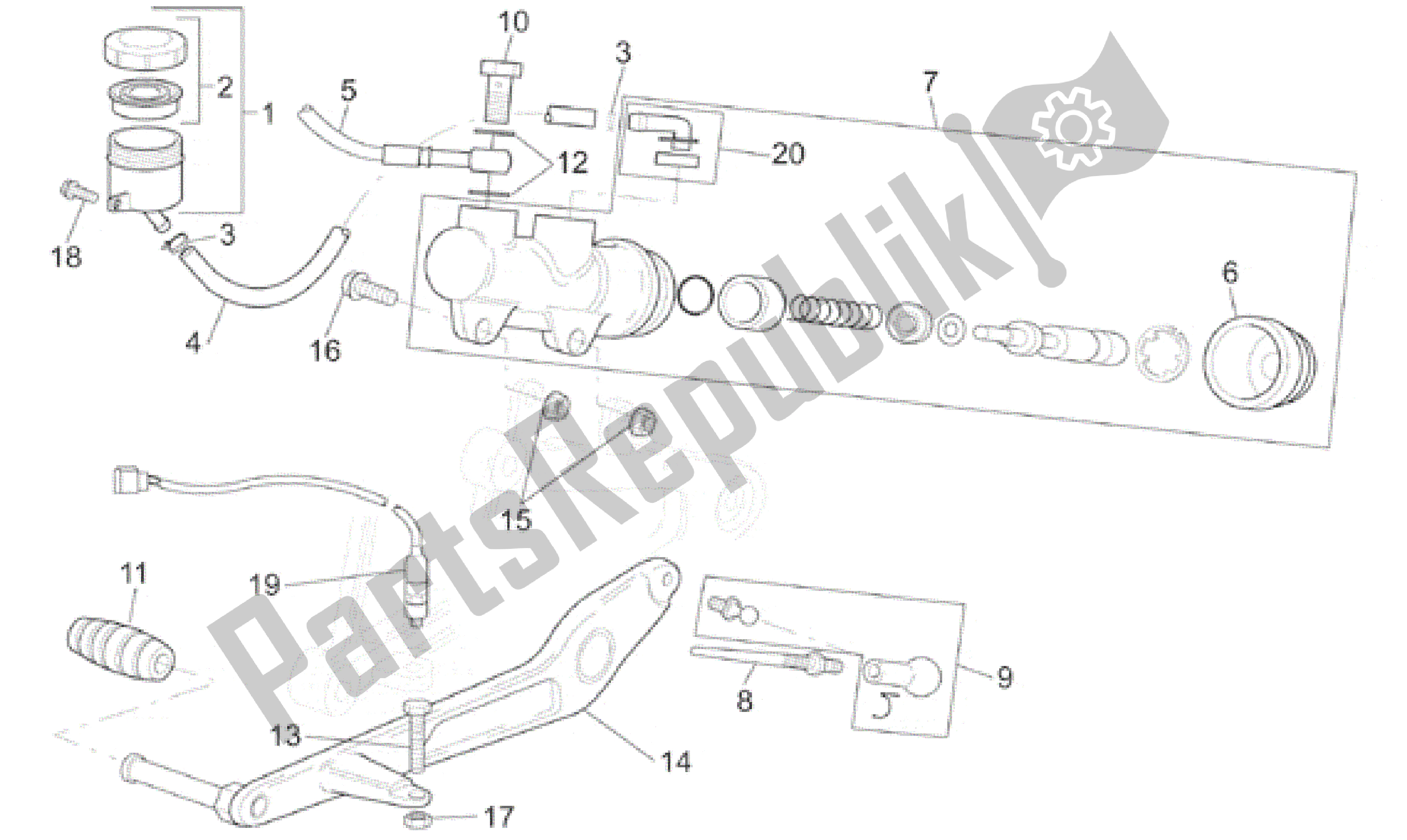 All parts for the Rear Brake Pump of the Aprilia SL Falco 1000 2000 - 2002