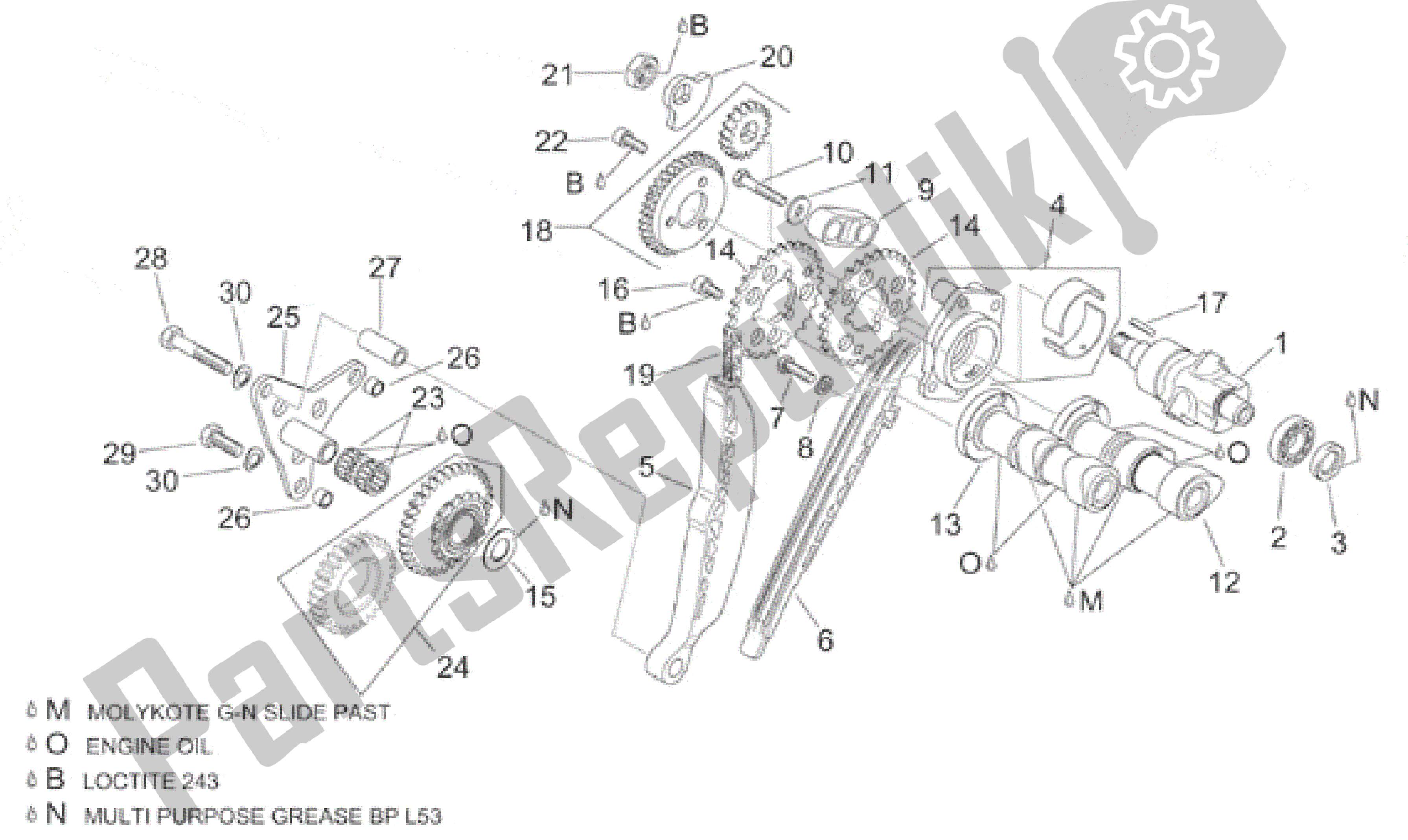 All parts for the Rear Cylinder Timing System of the Aprilia SL Falco 1000 2000 - 2002