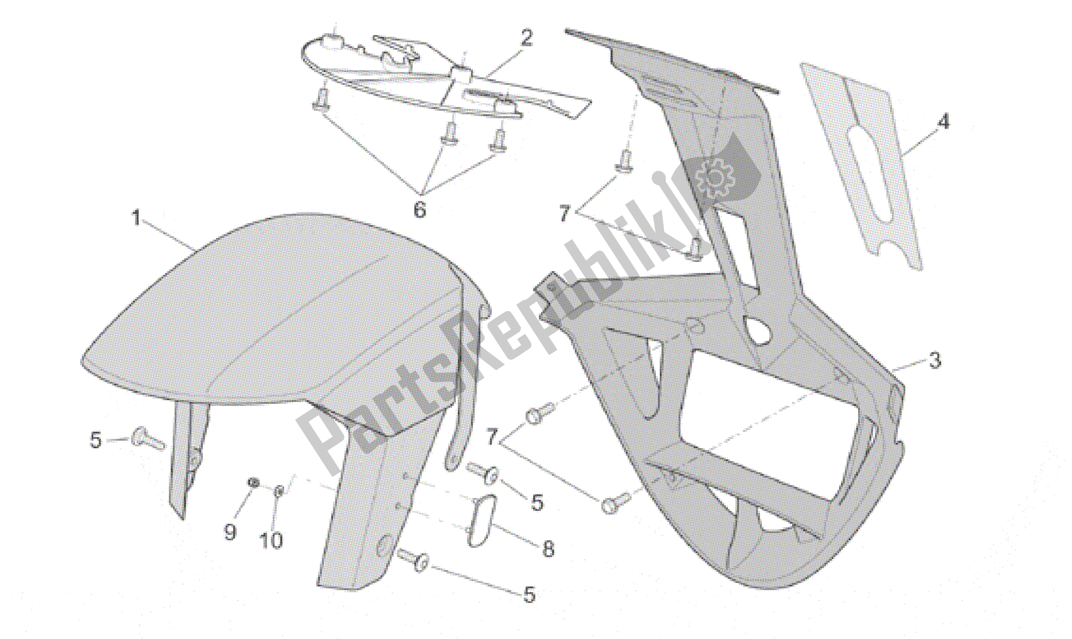 All parts for the Front Body - Front Mudguard of the Aprilia RST 1000 2001