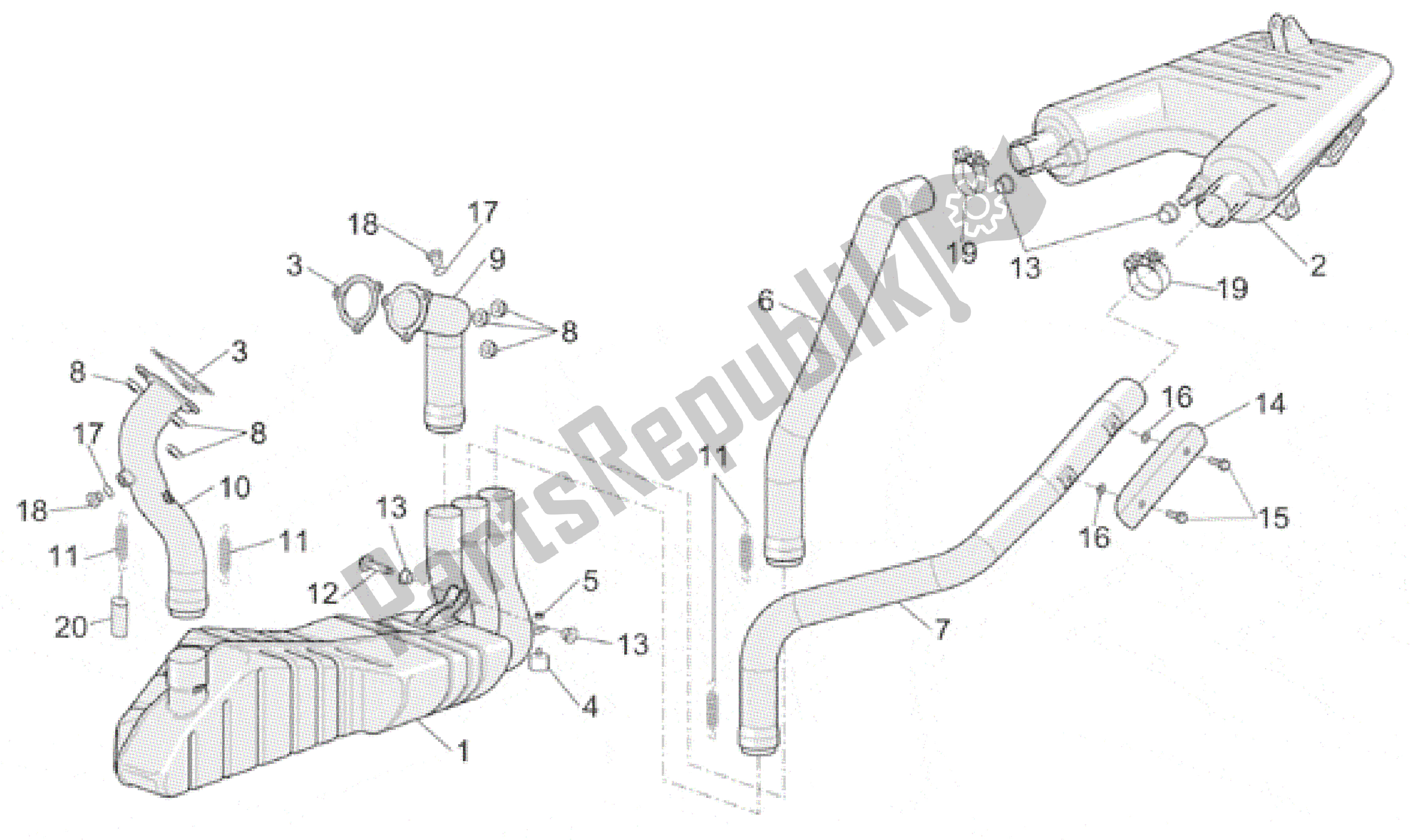 All parts for the Exhaust Pipe of the Aprilia RST 1000 2001