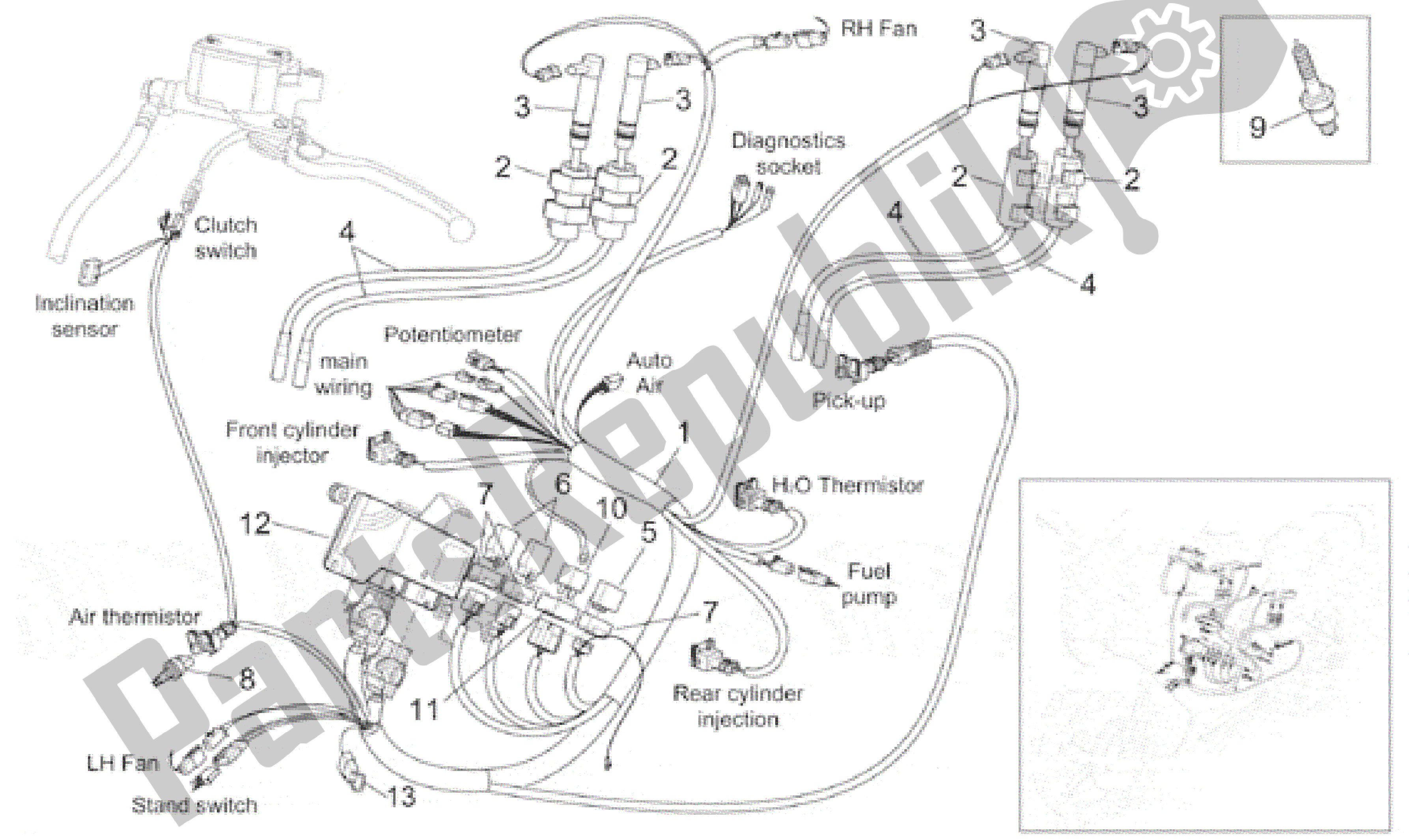 Tutte le parti per il Impianto Elettrico Posteriore del Aprilia RST 1000 2001