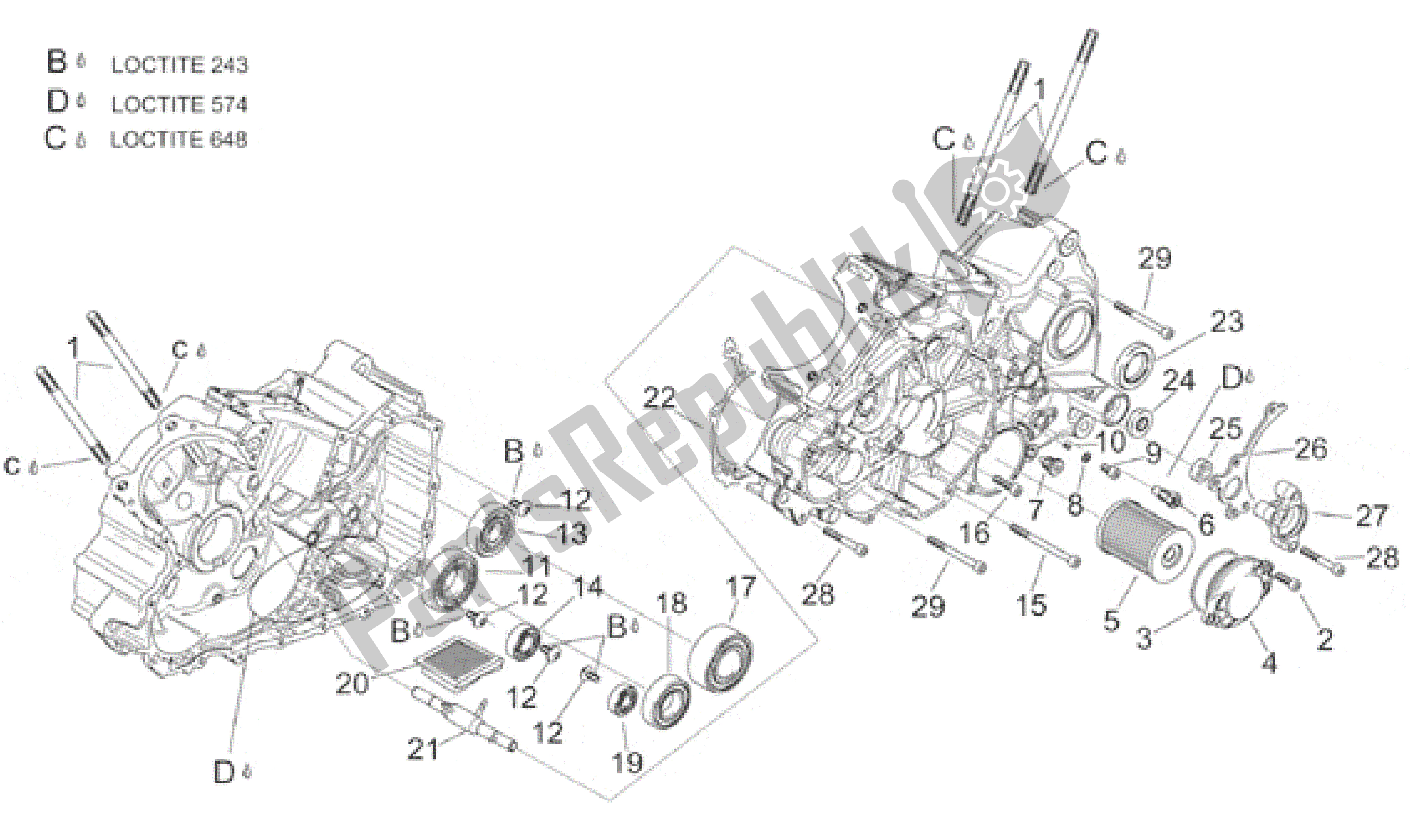 All parts for the Crankcases Ii of the Aprilia RST 1000 2001