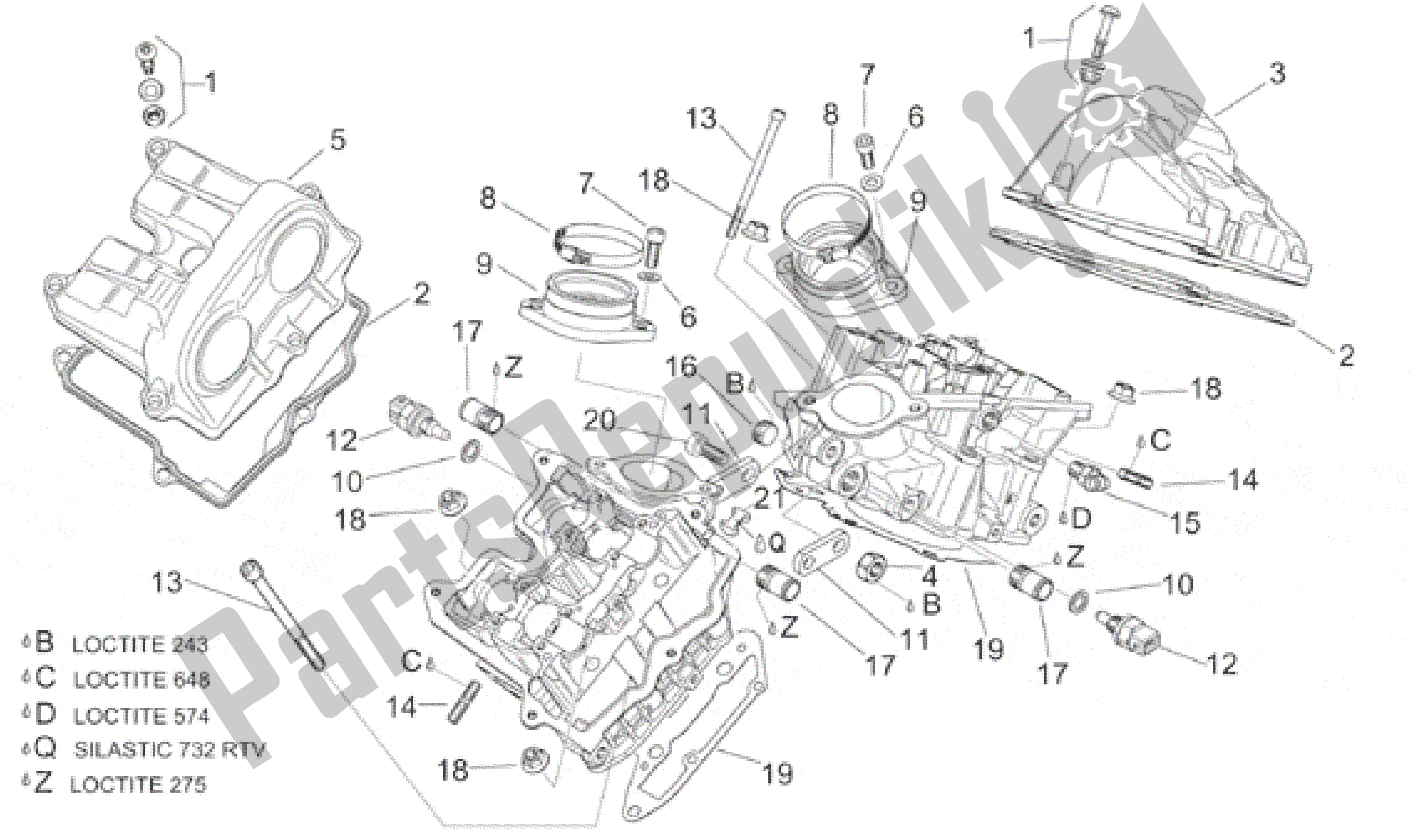 Alle onderdelen voor de Kleppen Bedekken van de Aprilia RST 1000 2001