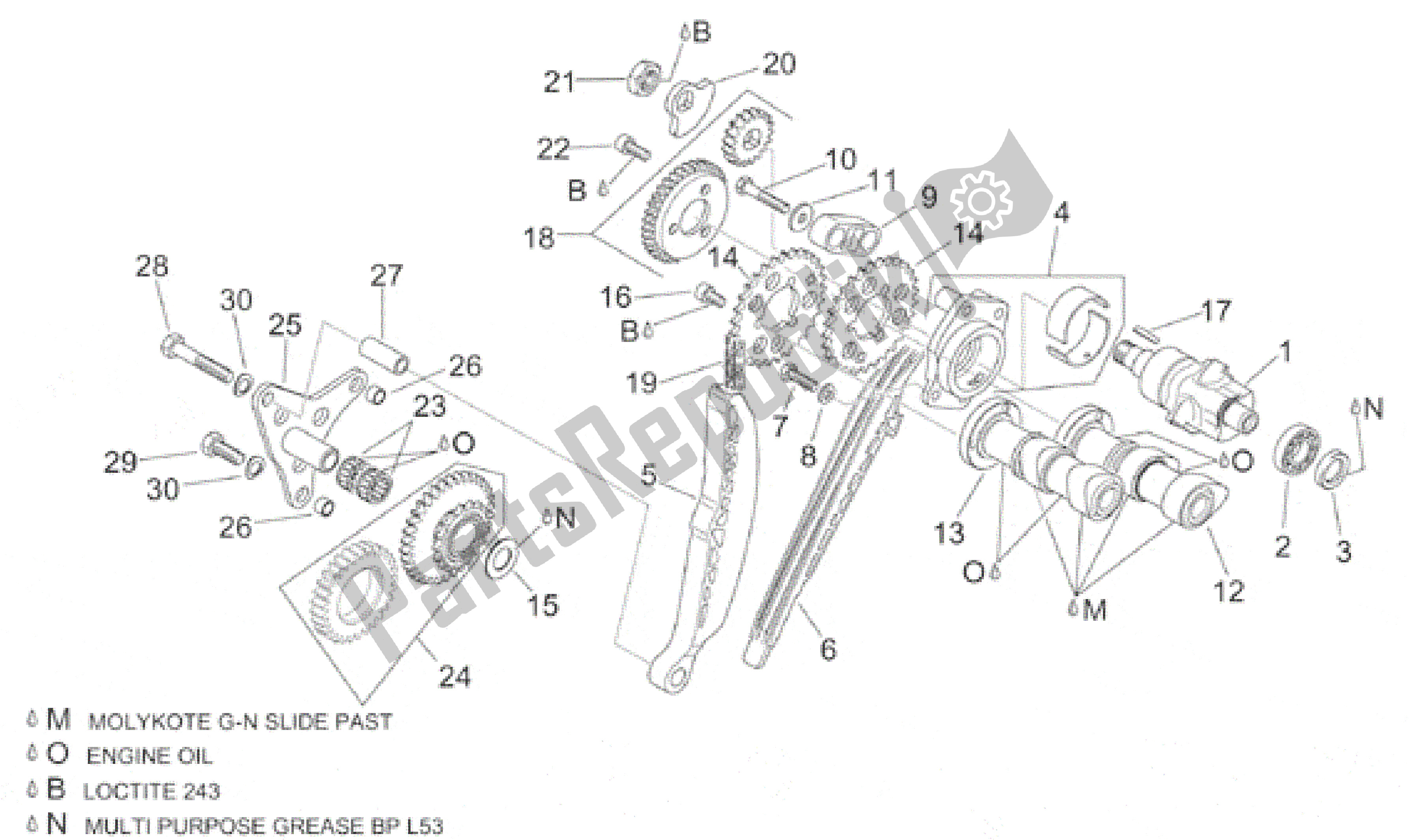 All parts for the Rear Cylinder Timing System of the Aprilia RST 1000 2001
