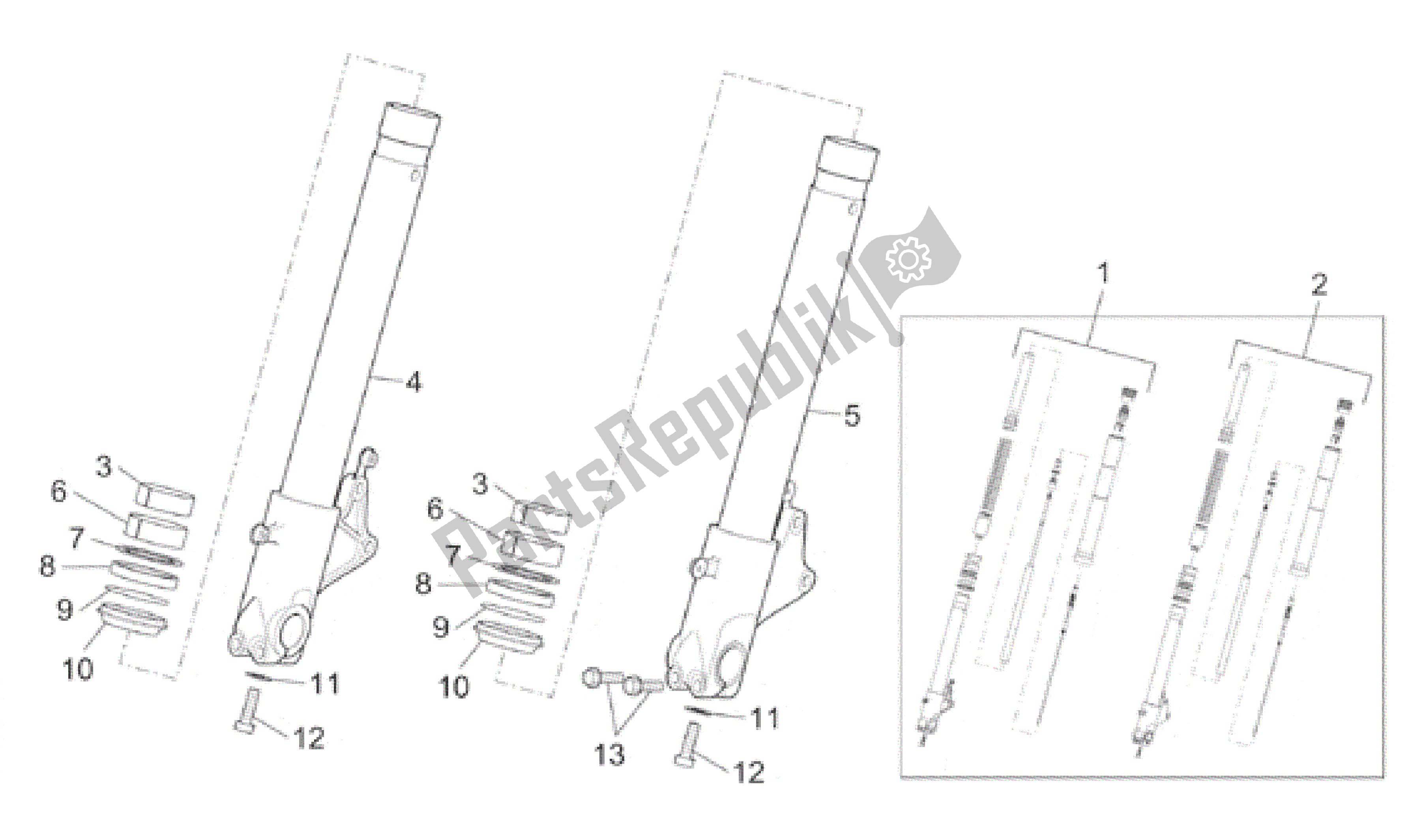 All parts for the Front Fork Ii of the Aprilia RST 1000 2001