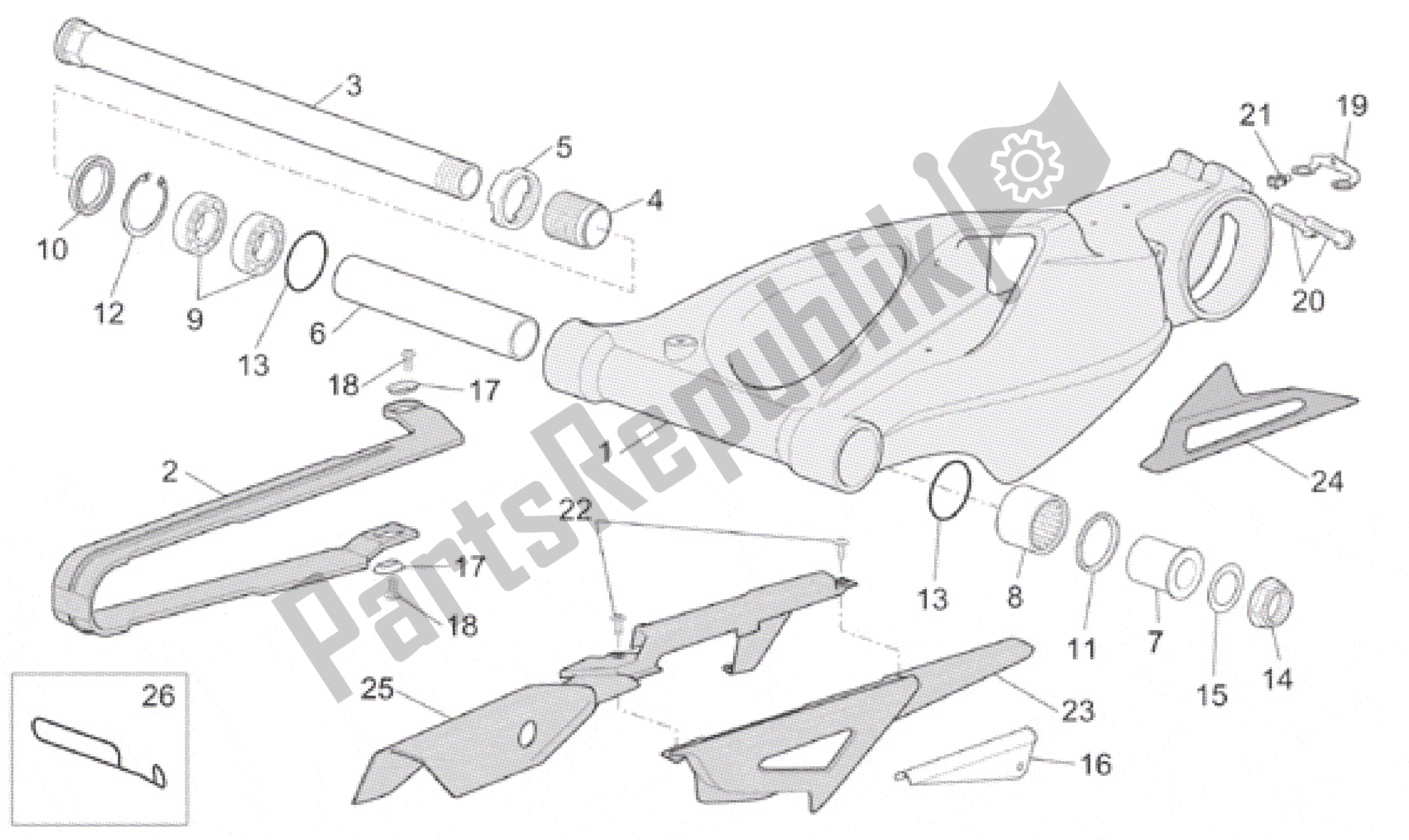 Tutte le parti per il Forcellone del Aprilia RST 1000 2001