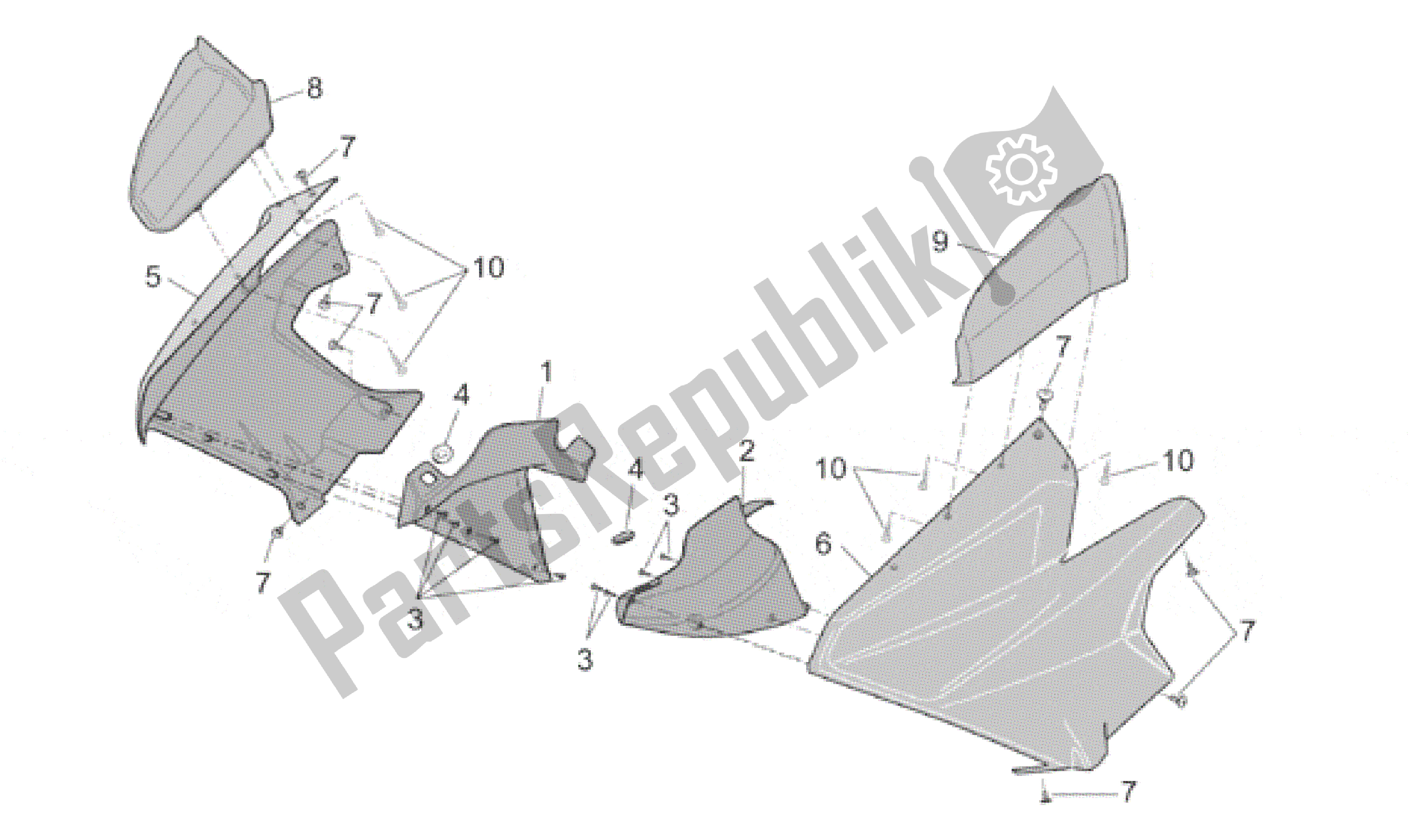 All parts for the Front Body Ii of the Aprilia Caponord 1000 2001