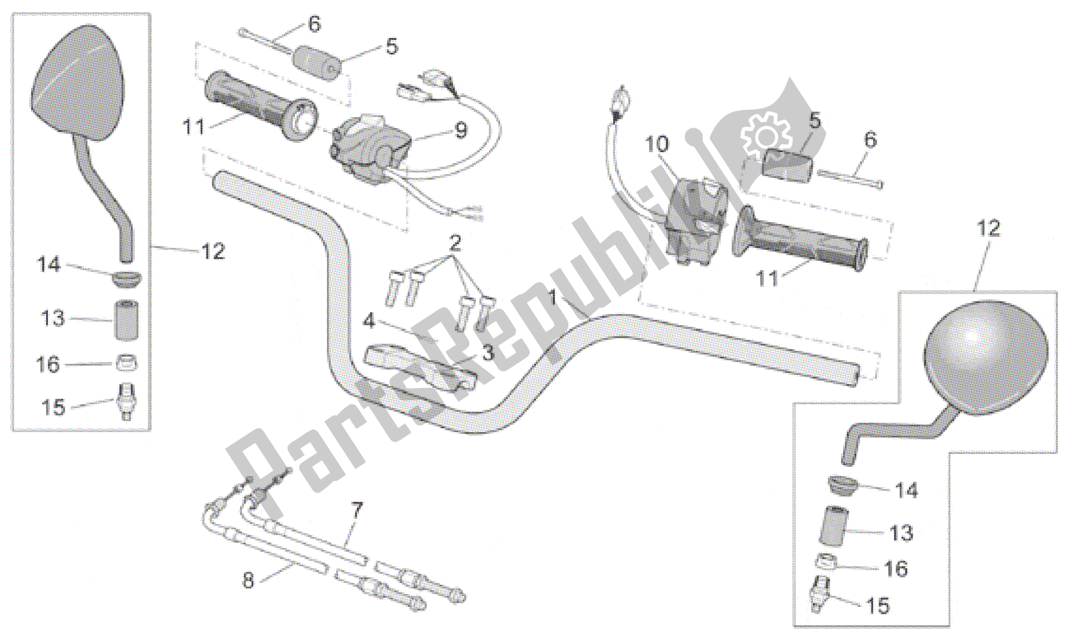 All parts for the Handlebar of the Aprilia Caponord 1000 2001