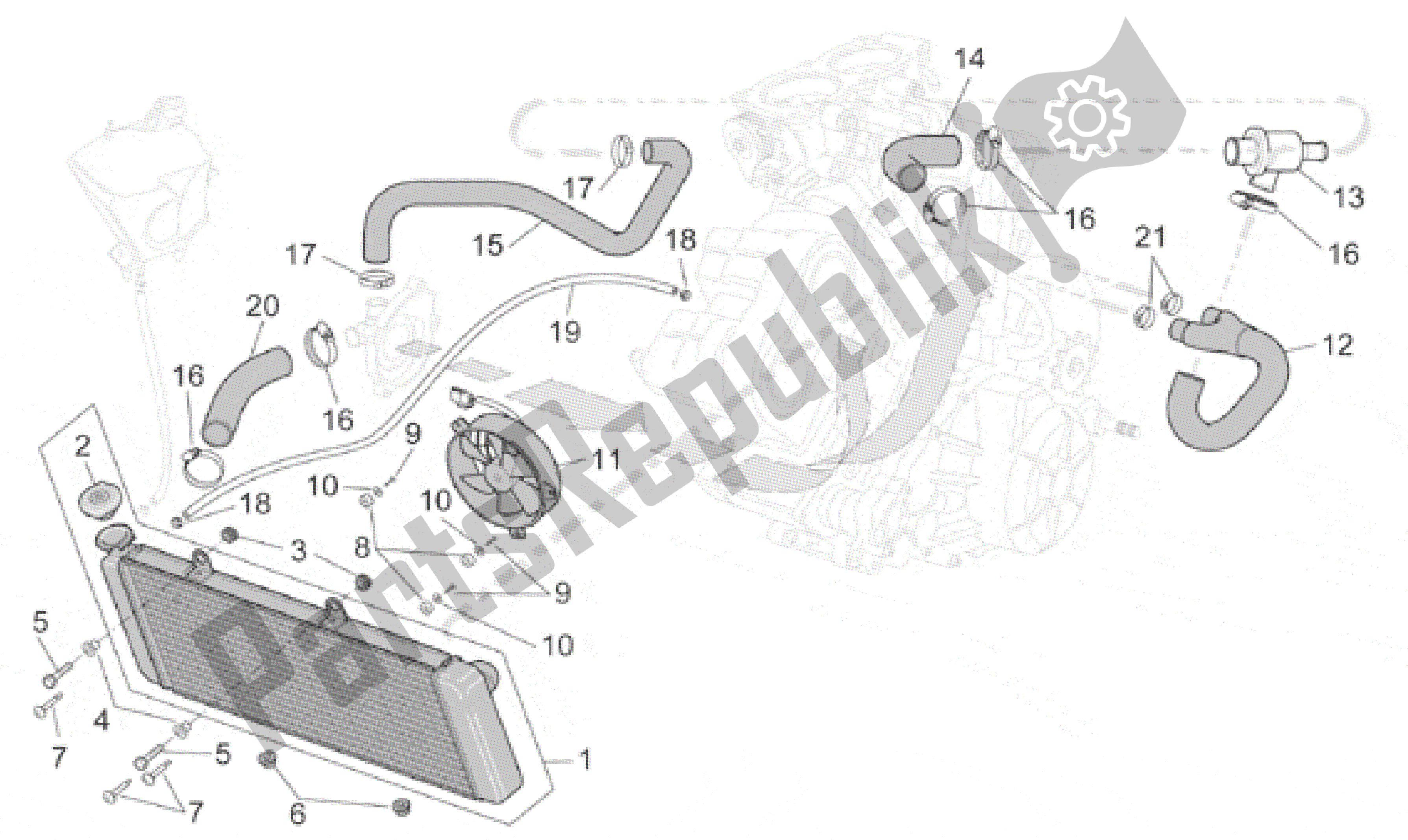 All parts for the Cooling System of the Aprilia Caponord 1000 2001