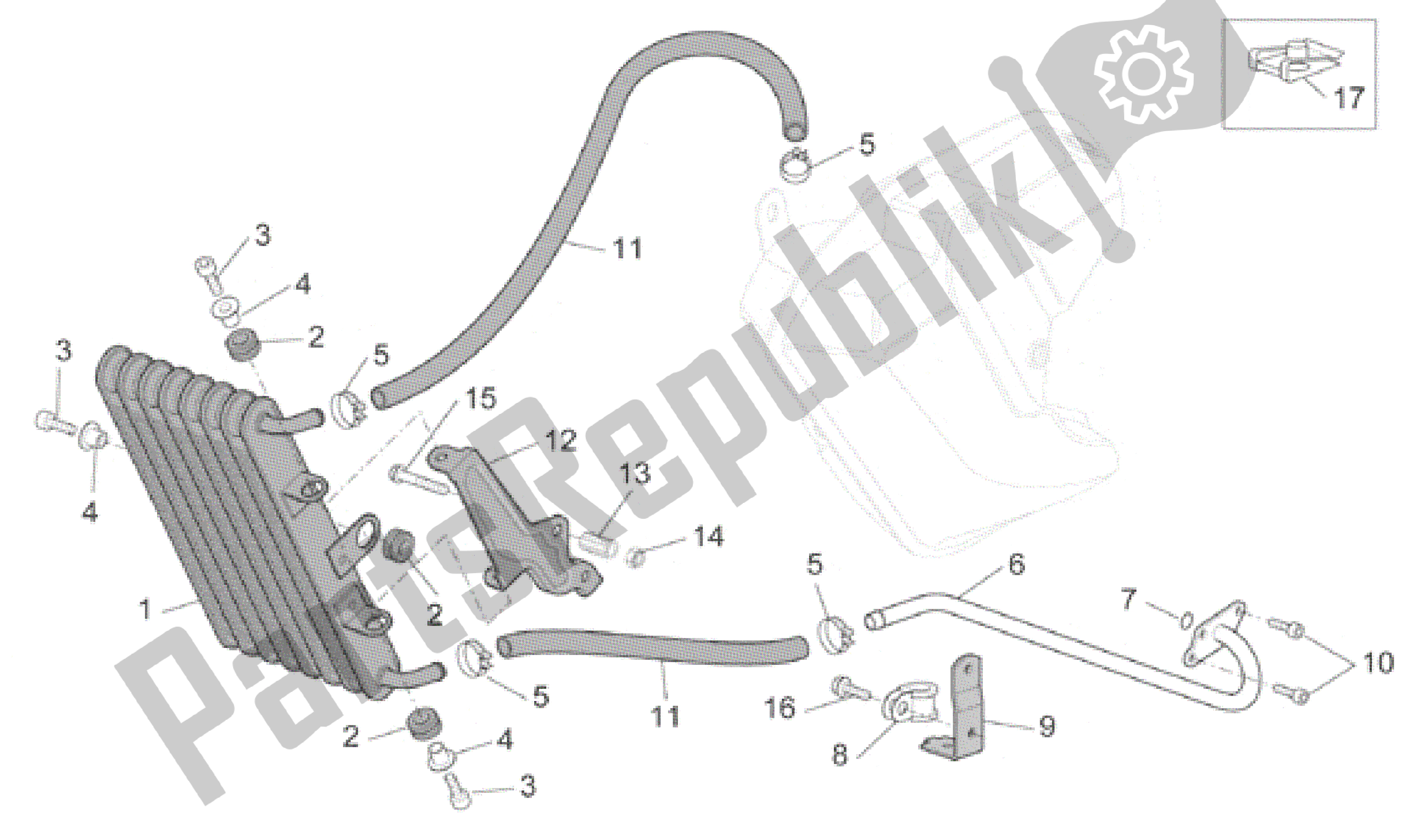All parts for the Oil Cooler of the Aprilia Caponord 1000 2001