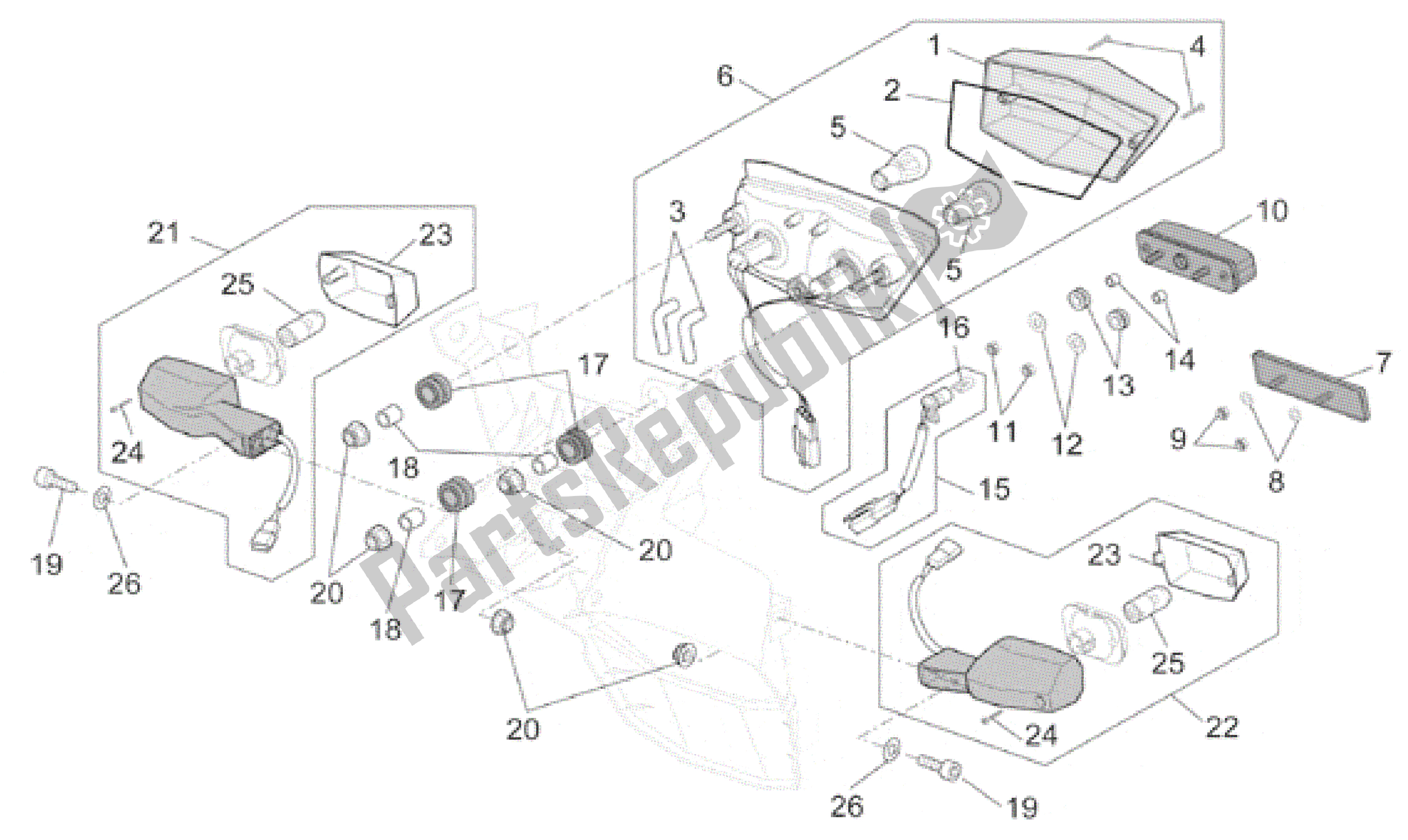 Todas las partes para Luces Traseras de Aprilia Caponord 1000 2001