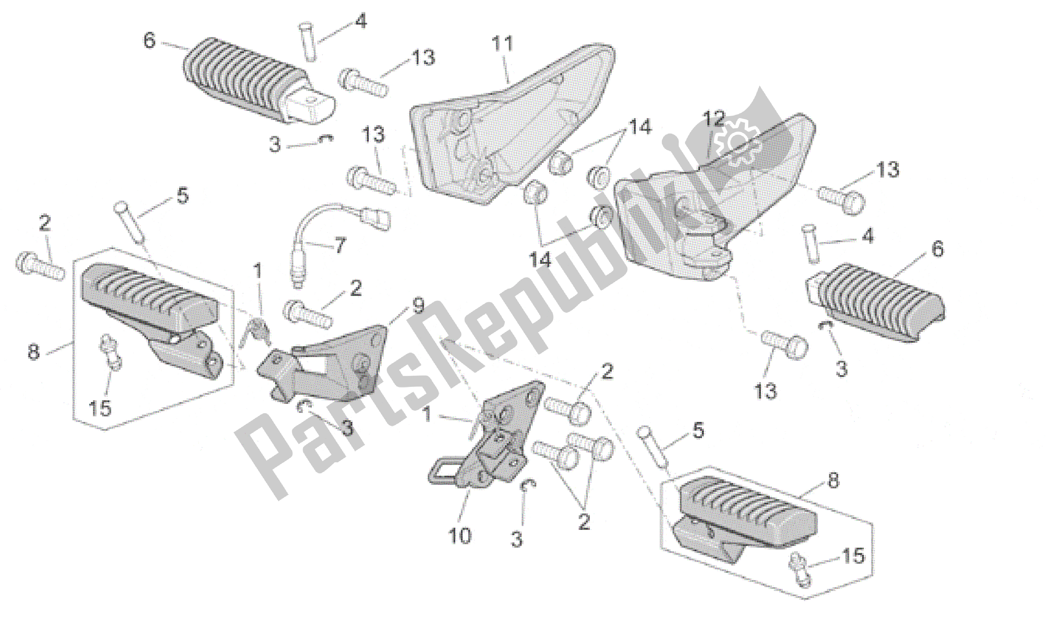 All parts for the Foot Rests of the Aprilia Caponord 1000 2001