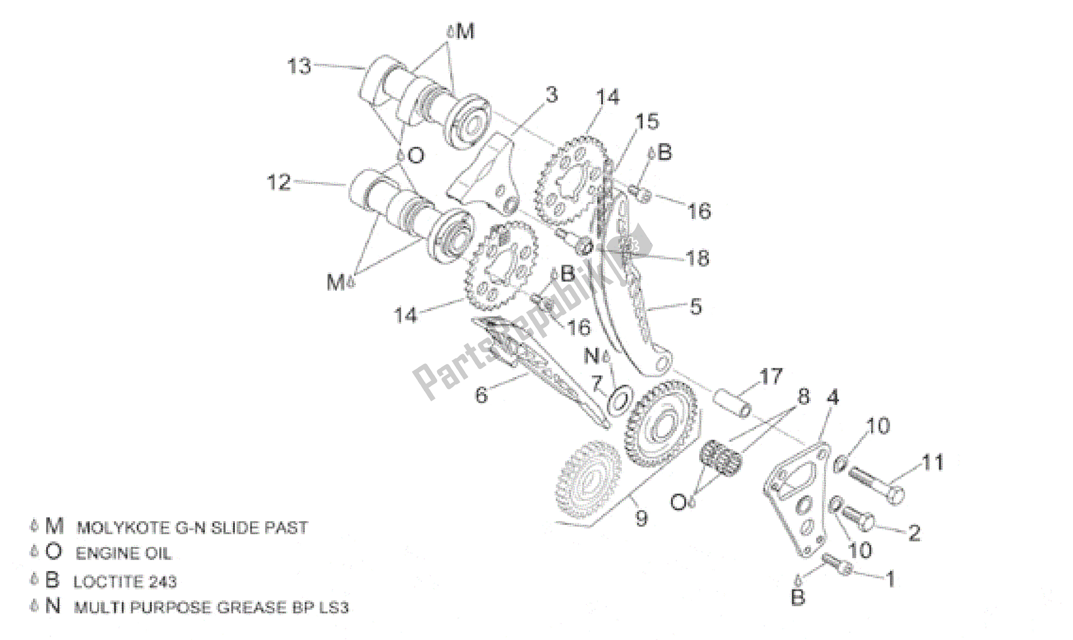 All parts for the Front Cylinder Timing System of the Aprilia Caponord 1000 2001