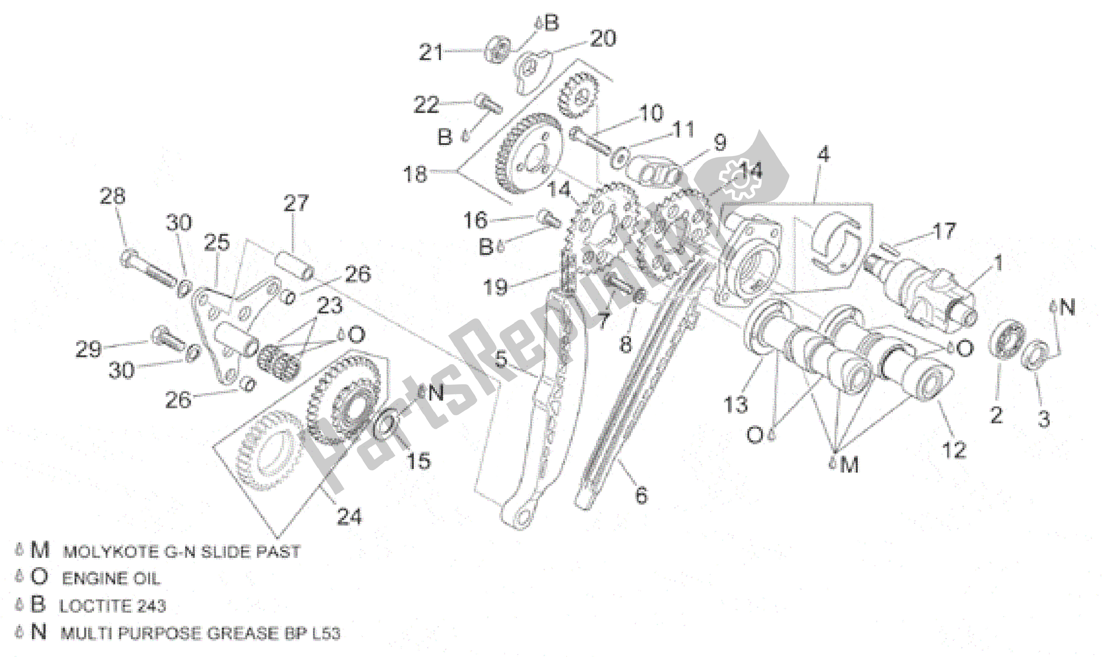 All parts for the Rear Cylinder Timing System of the Aprilia Caponord 1000 2001