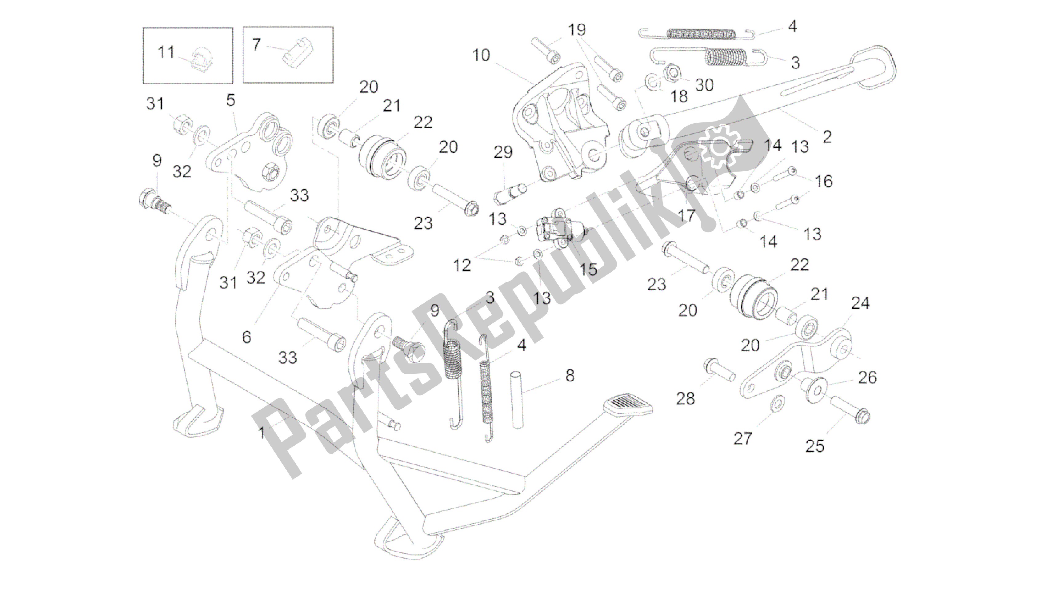 All parts for the Central Stand of the Aprilia Caponord 1200 2013 - 2015
