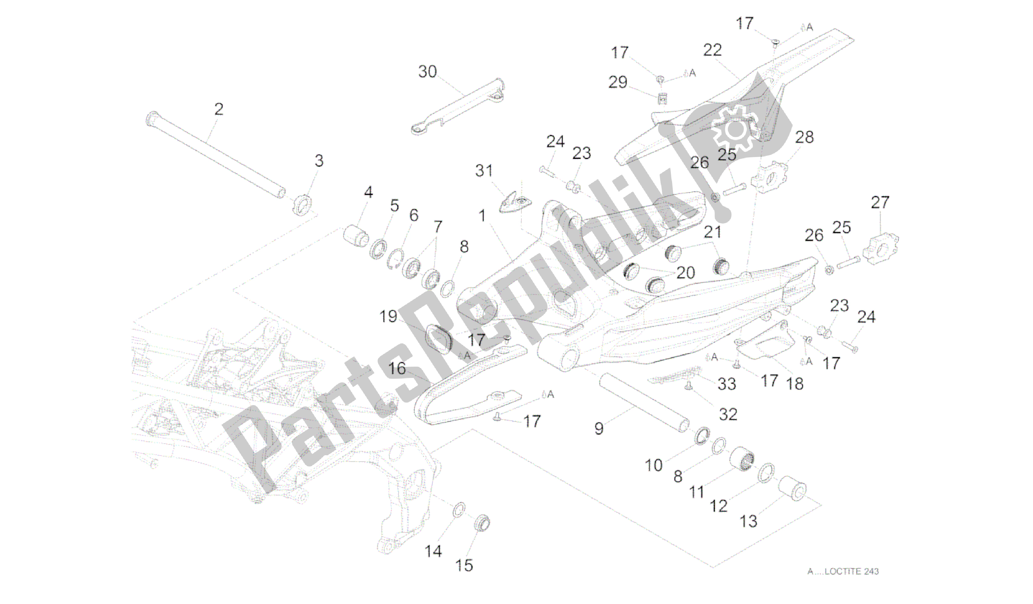 Alle onderdelen voor de Zwenkarm van de Aprilia Caponord 1200 2013 - 2015