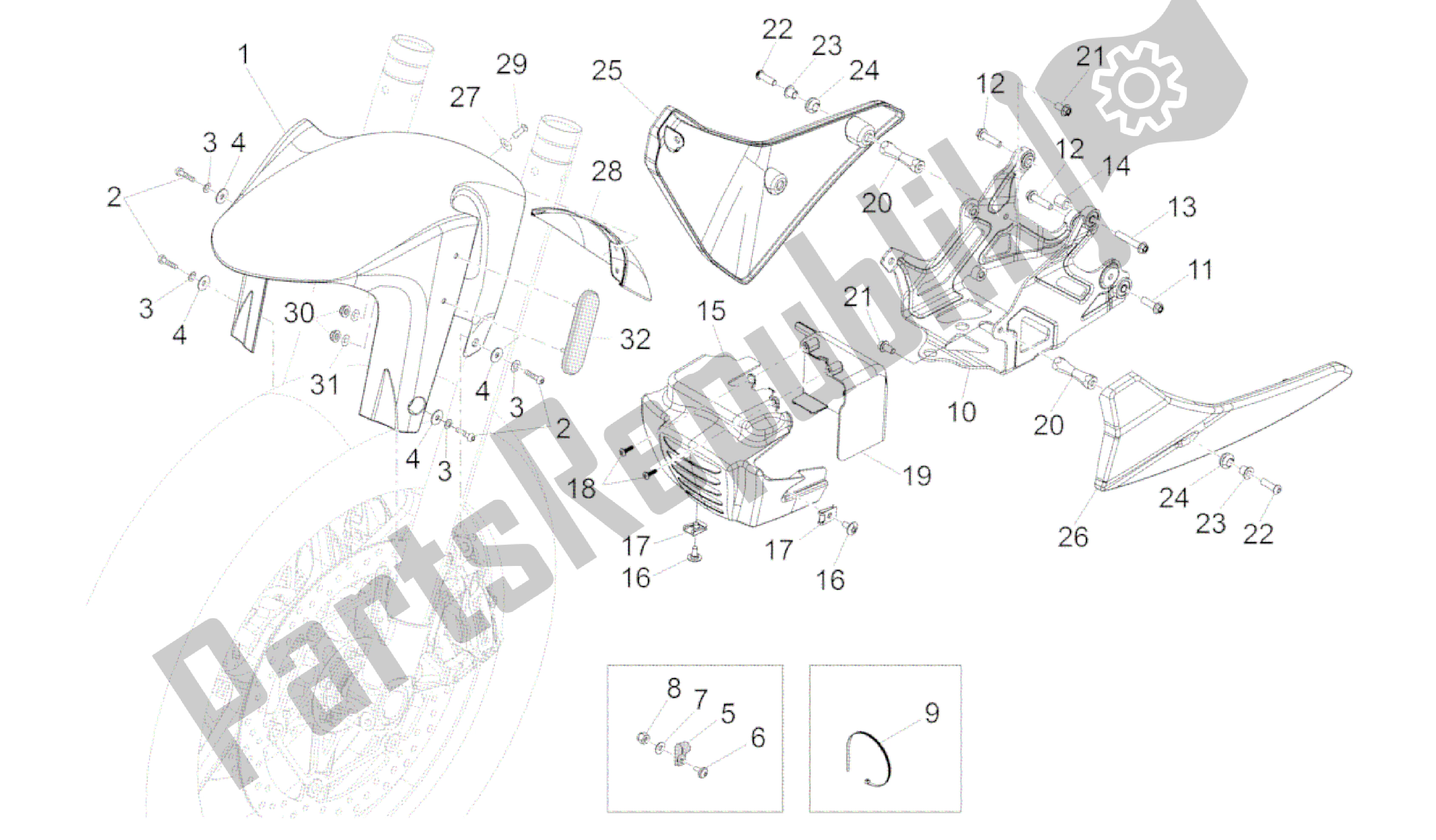 All parts for the Front Mudguard-pillar of the Aprilia Caponord 1200 2013 - 2015