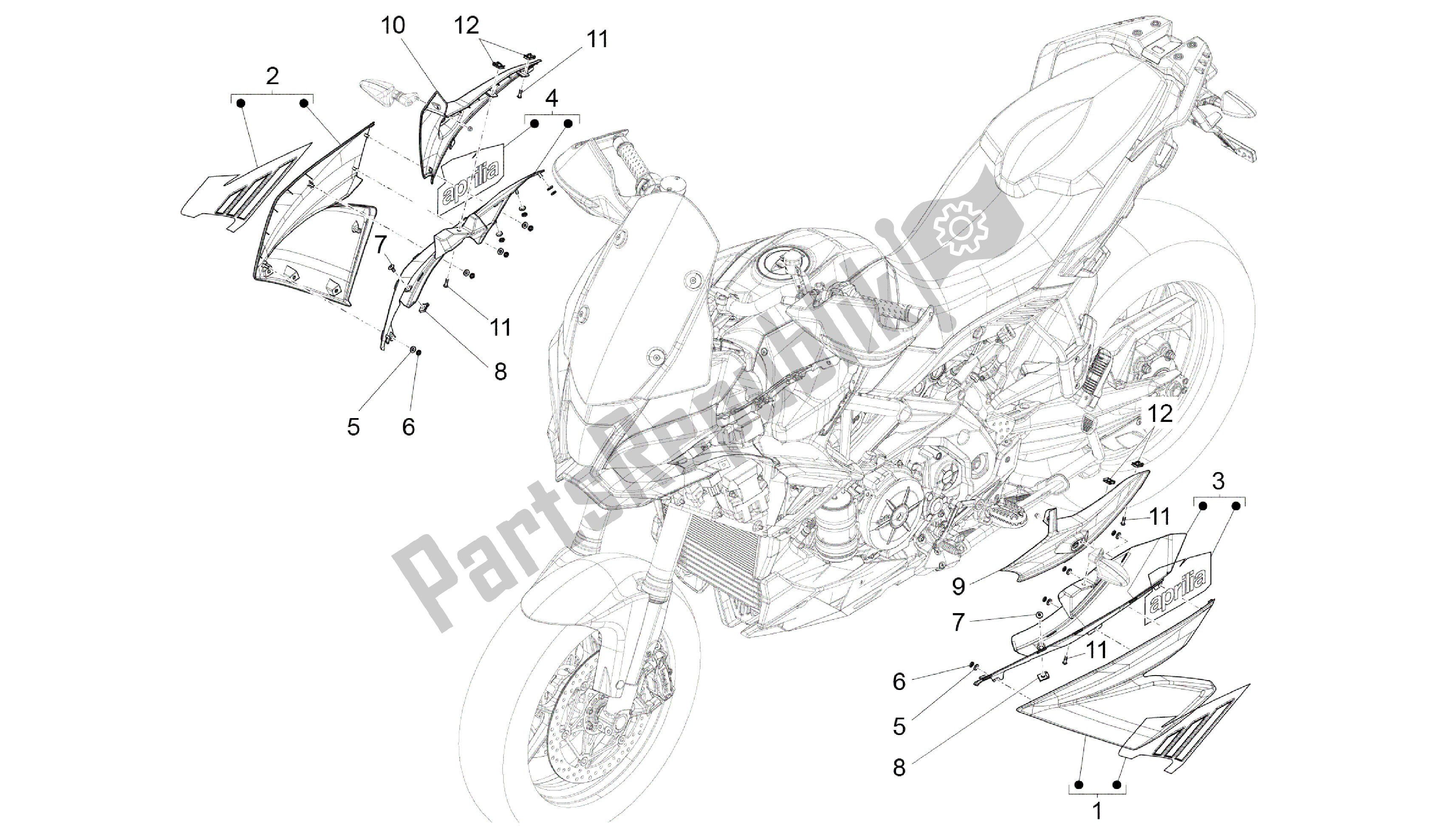 All parts for the Side Fairing of the Aprilia Caponord 1200 2013 - 2015