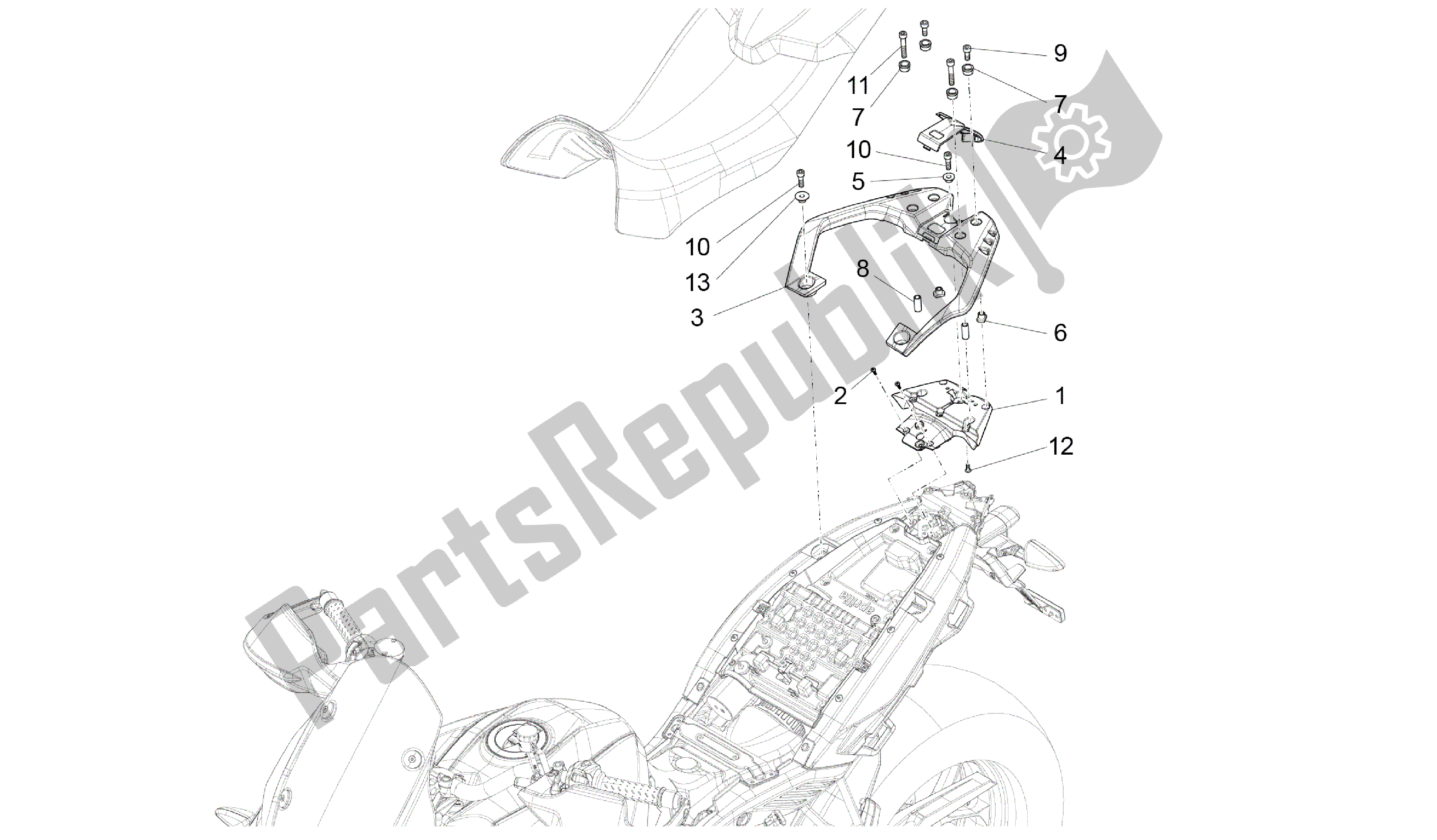 Todas as partes de Suporte Da Bagagem do Aprilia Caponord 1200 2013 - 2015