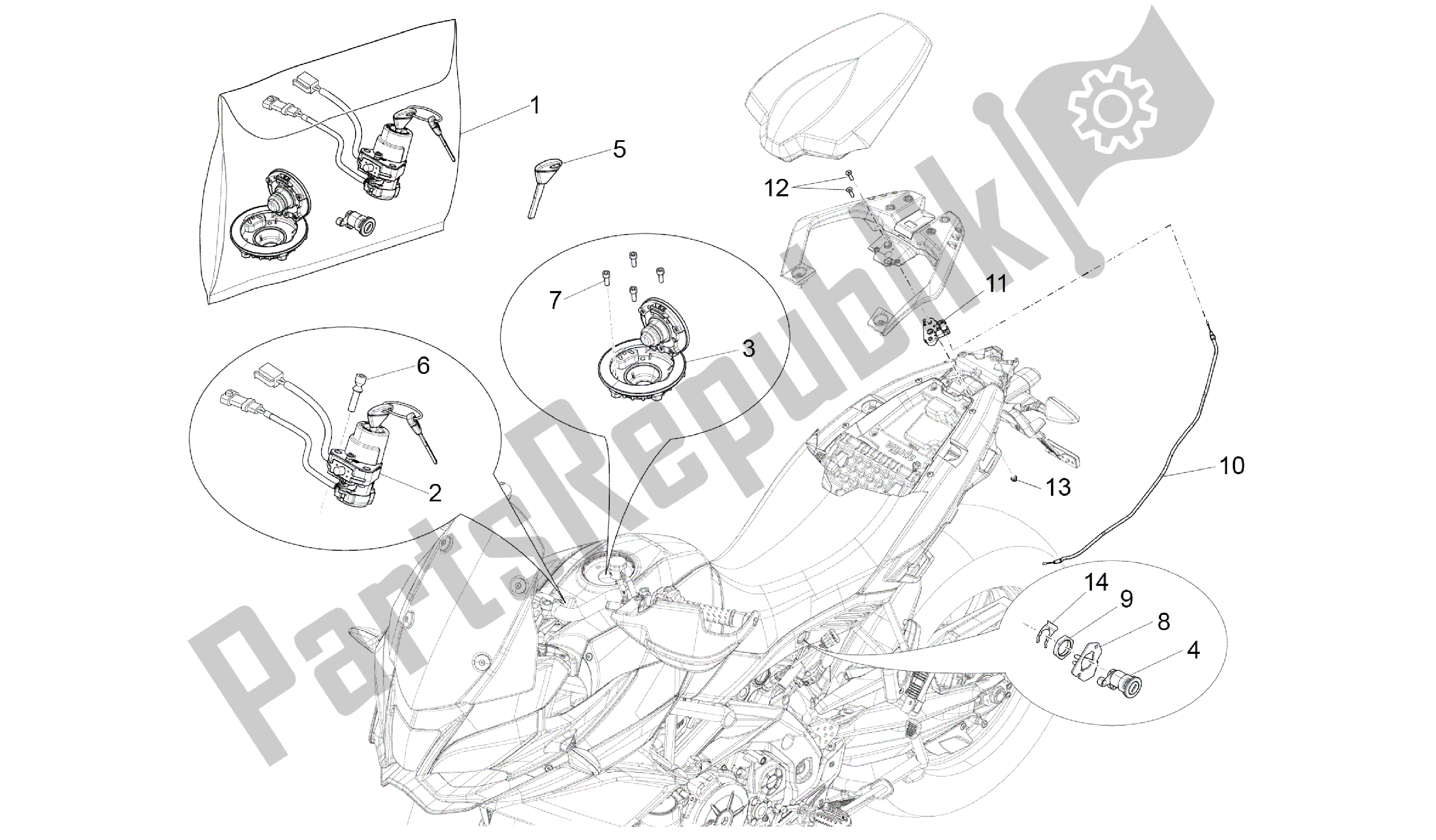 Todas as partes de Fechaduras do Aprilia Caponord 1200 2013 - 2015