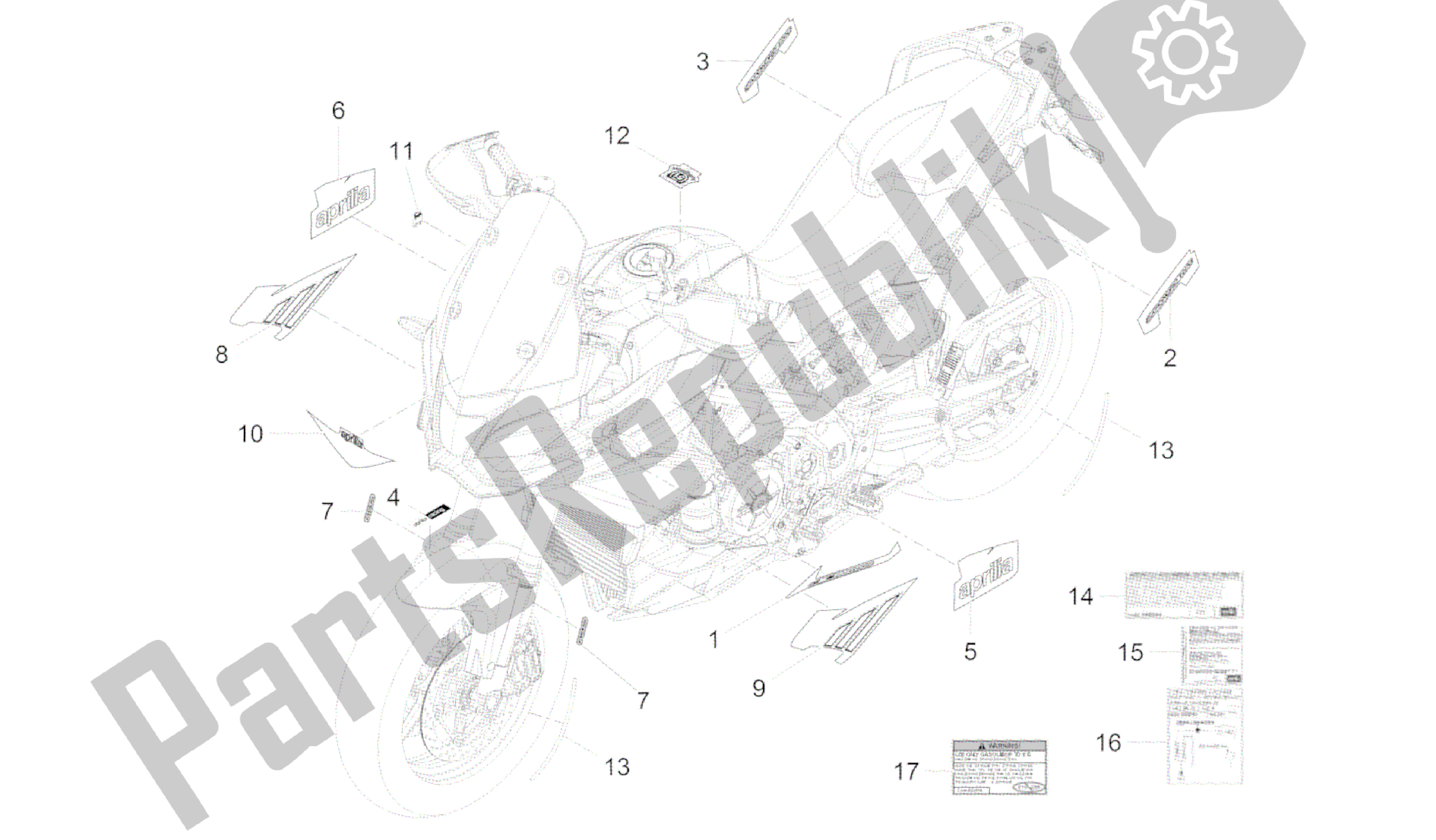 Todas as partes de Decalque do Aprilia Caponord 1200 2013 - 2015