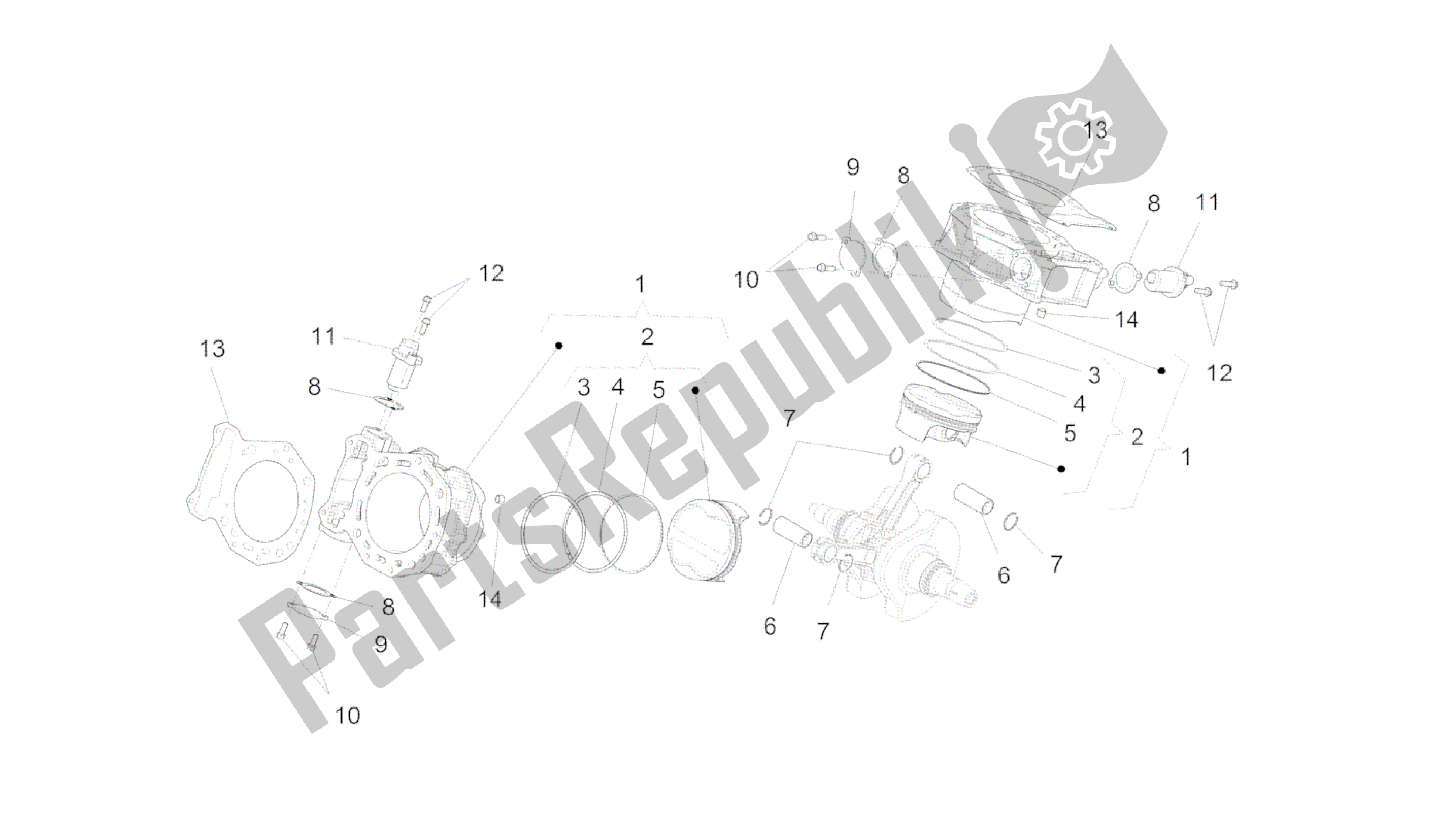 Alle onderdelen voor de Cilinder - Zuiger van de Aprilia Caponord 1200 2013 - 2015