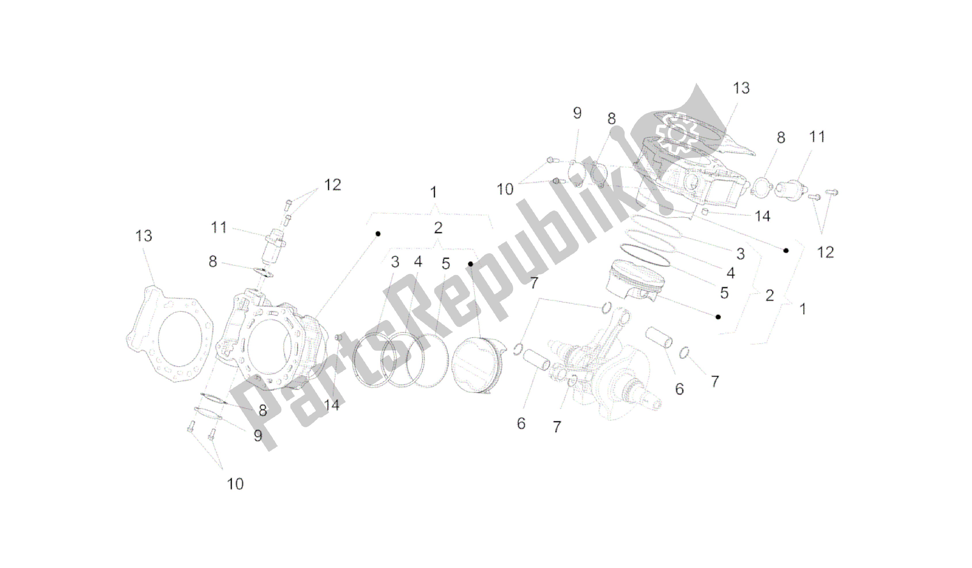 All parts for the Cylinder - Piston of the Aprilia Caponord 1200 2013 - 2015