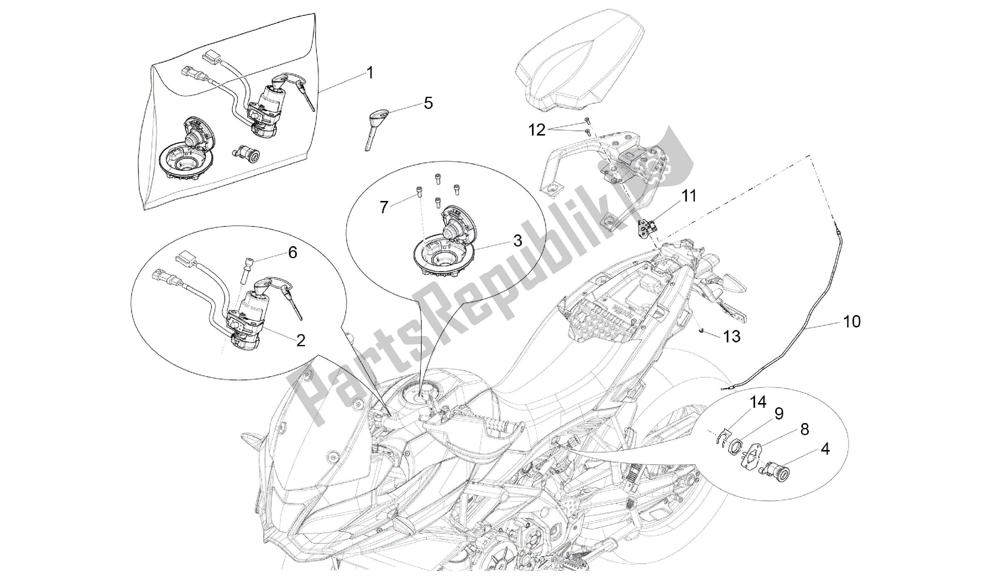 Alle onderdelen voor de Versnellingsbak / Keuzeschakelaar / Schakelnok van de Aprilia Caponord 1200 2013 - 2015