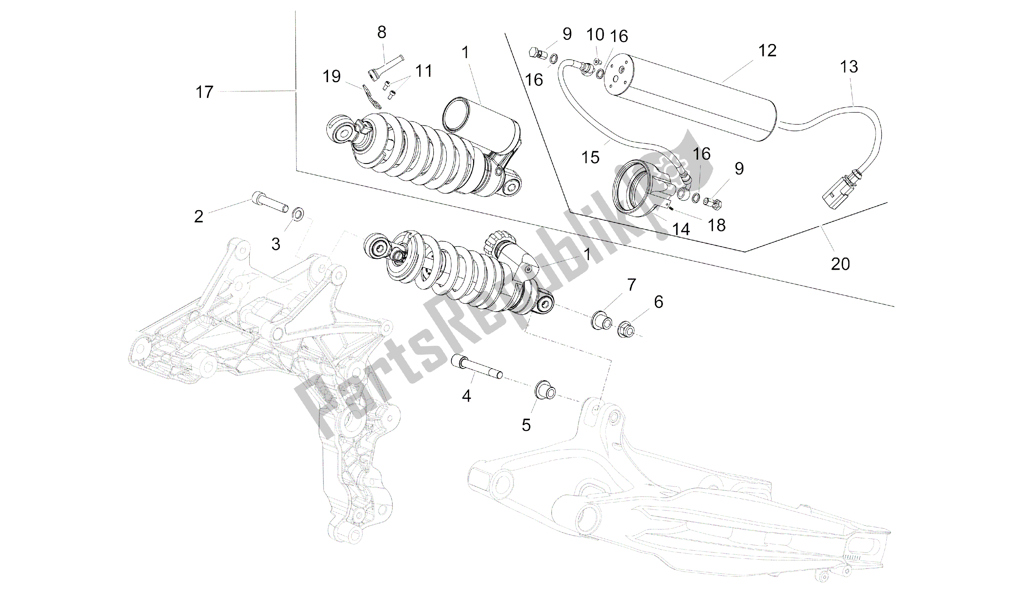 All parts for the Shock Absorber of the Aprilia Caponord 1200 2013 - 2015