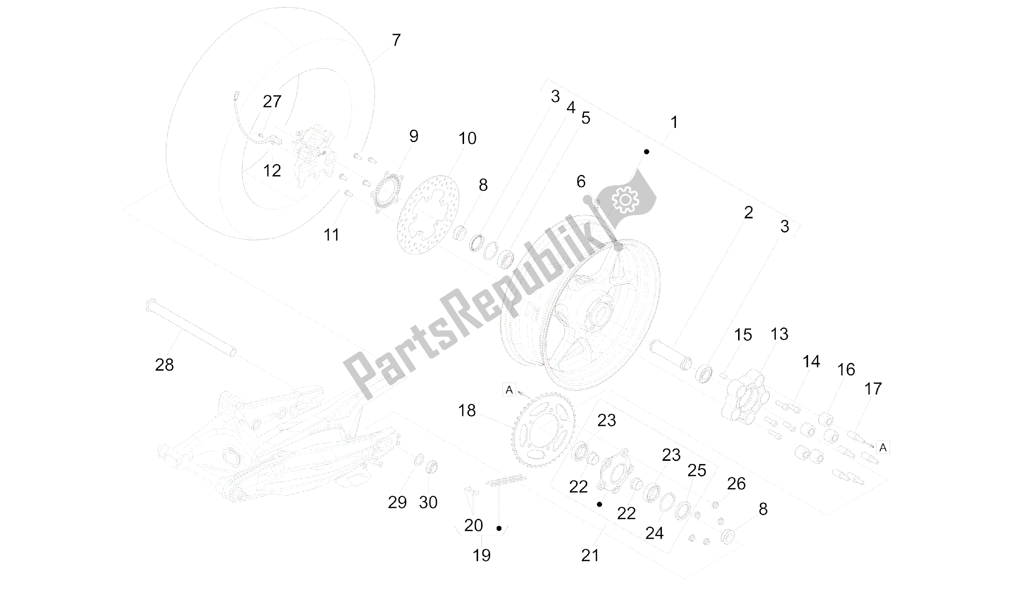 Alle Teile für das Hinterrad des Aprilia Caponord 1200 2013 - 2015