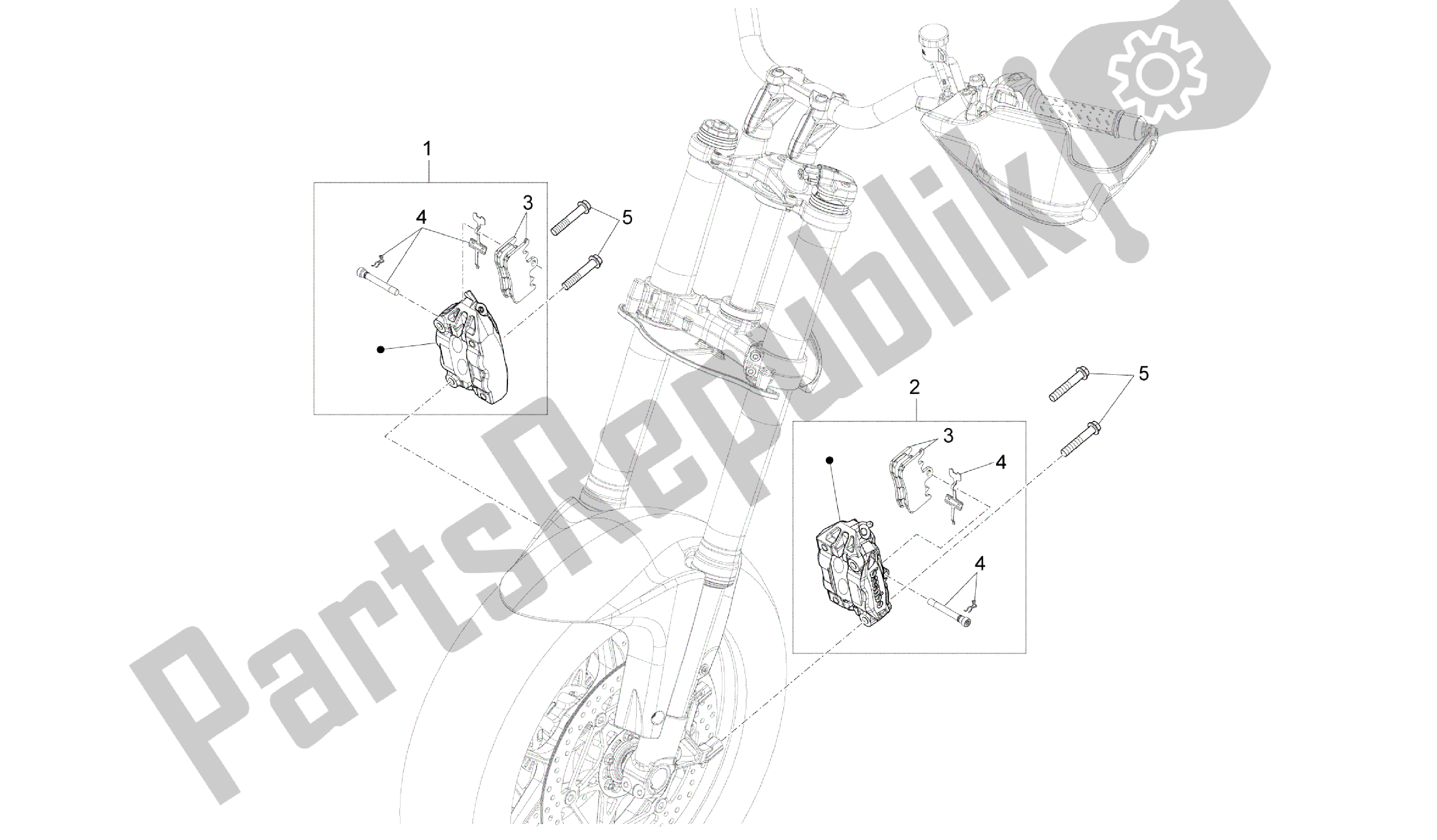 Alle onderdelen voor de Remklauw Voor van de Aprilia Caponord 1200 2013 - 2015