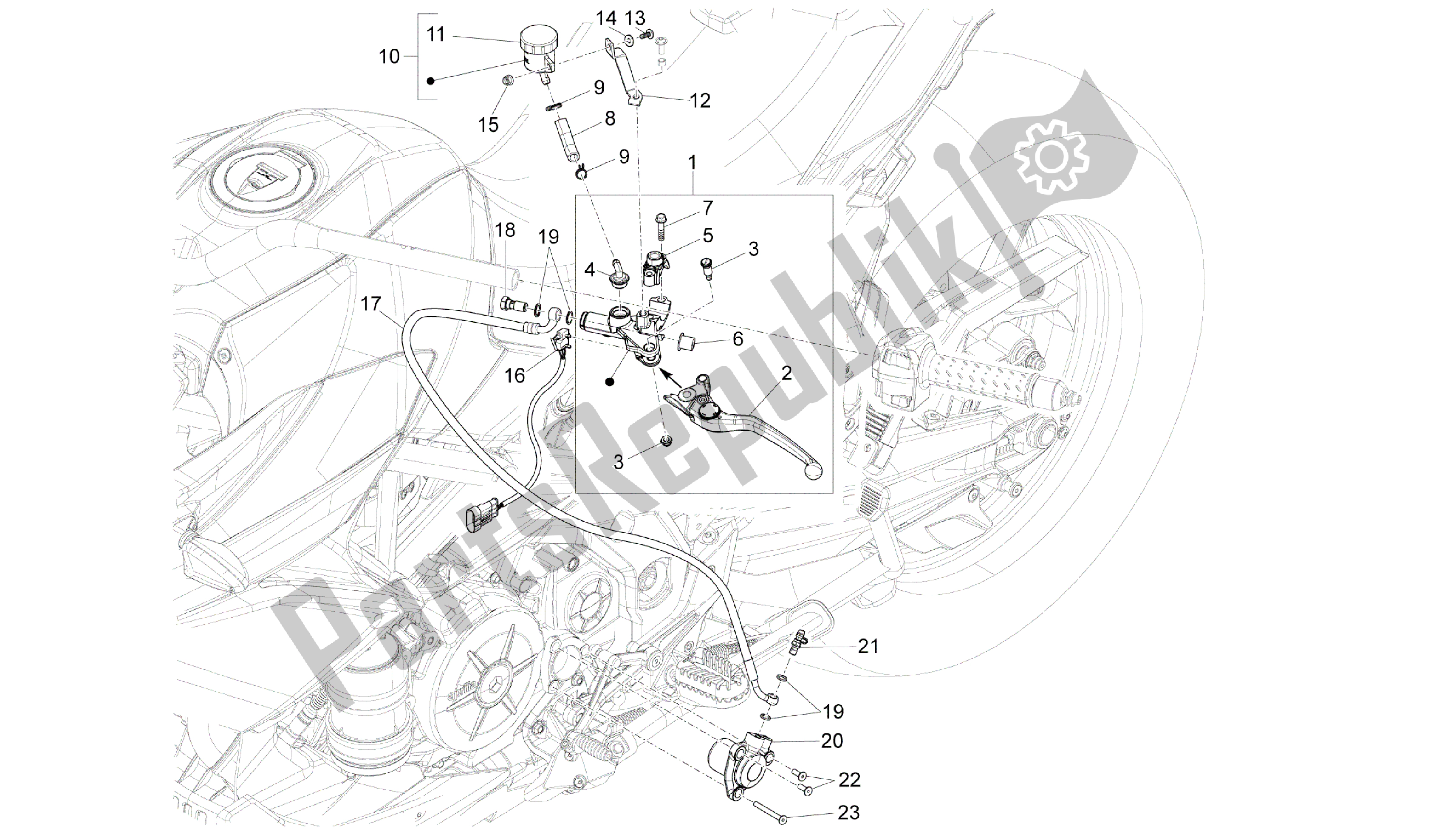 Alle onderdelen voor de Koppeling Controle van de Aprilia Caponord 1200 2013 - 2015