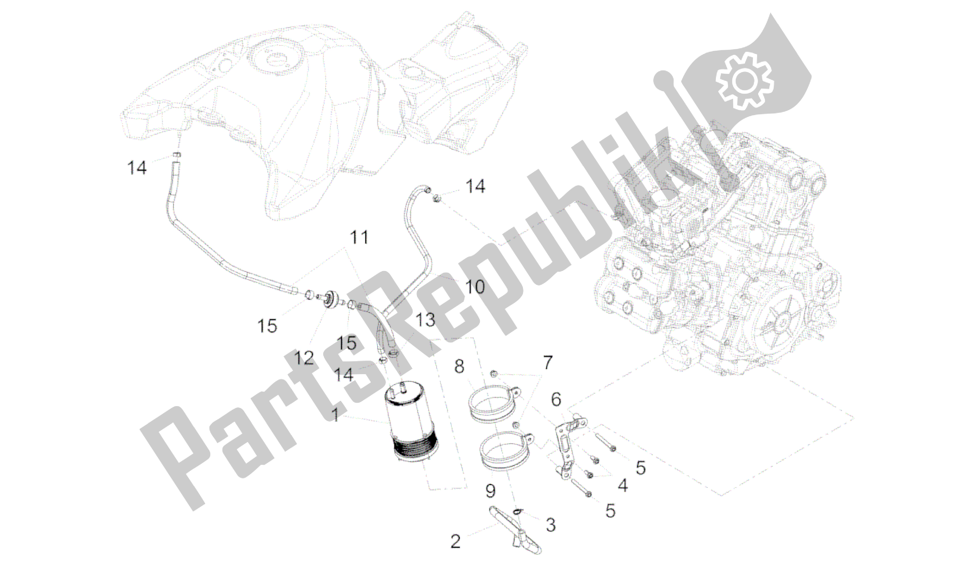 All parts for the Fuel Vapour Recover System of the Aprilia Caponord 1200 2013 - 2015