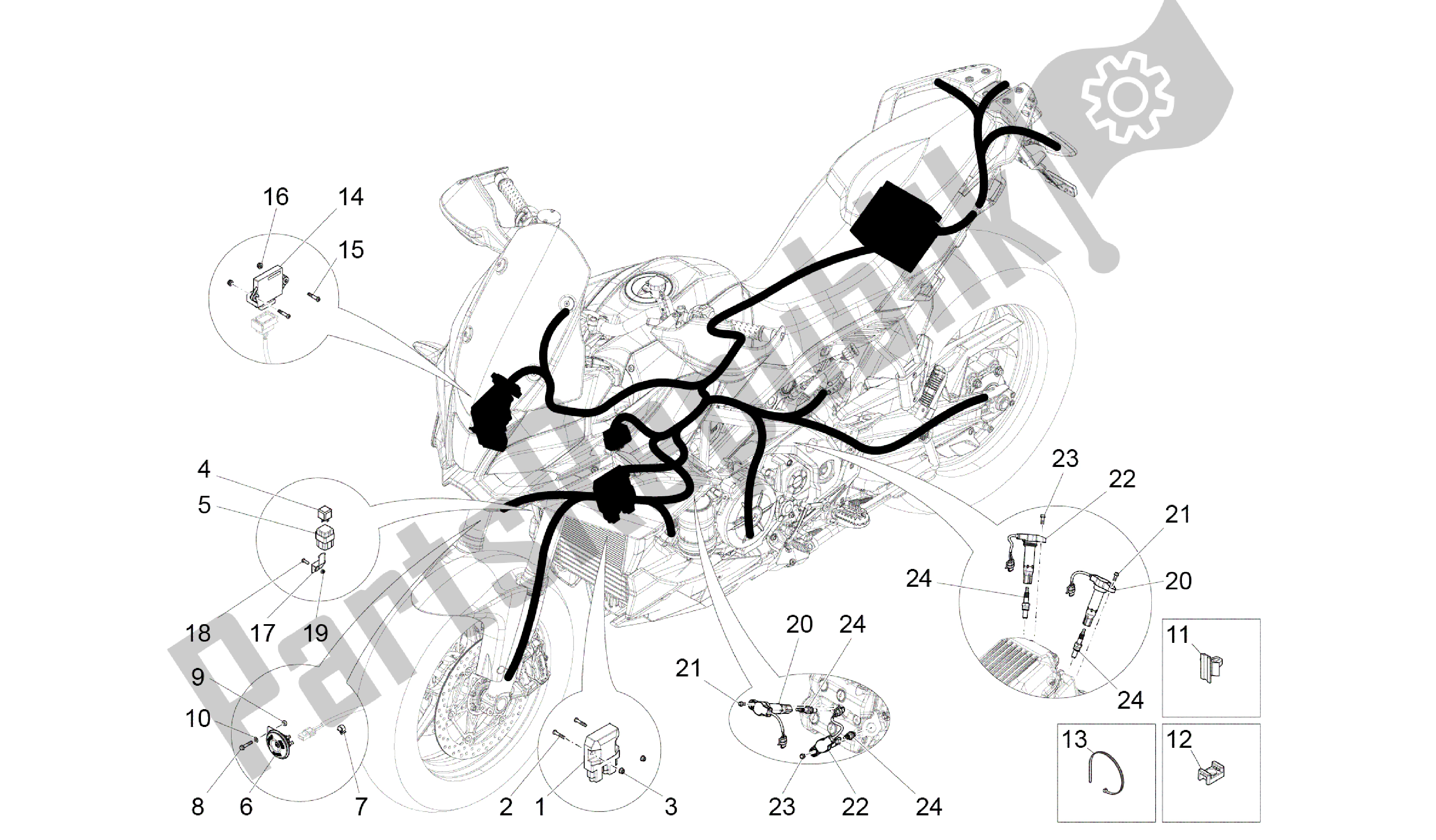 Todas as partes de Sistema Elétrico Frontal do Aprilia Caponord 1200 2013 - 2015