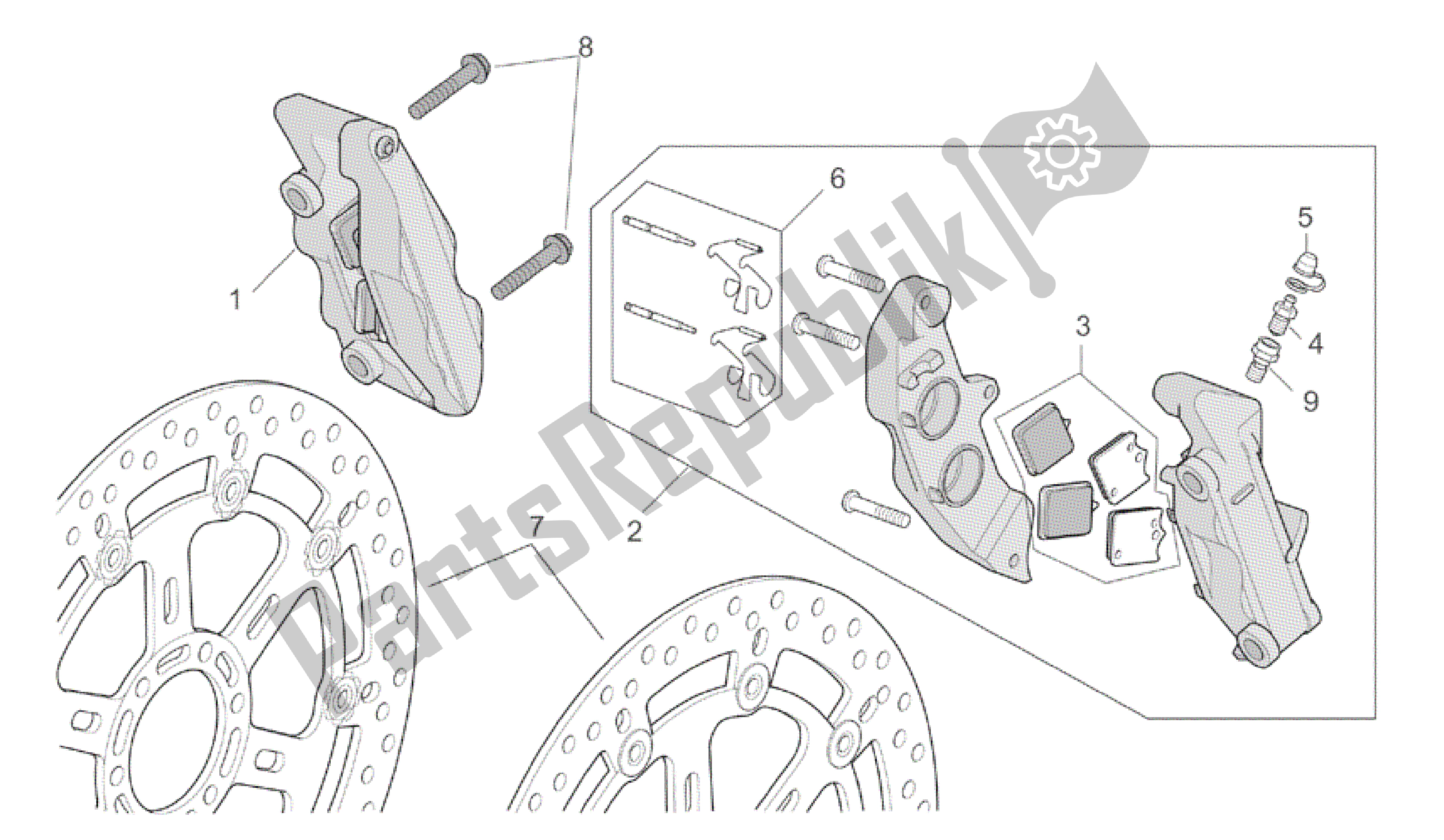 All parts for the R-rf Vers. Front Brake Caliper of the Aprilia RSV Tuono R 3952 1000 2002 - 2003