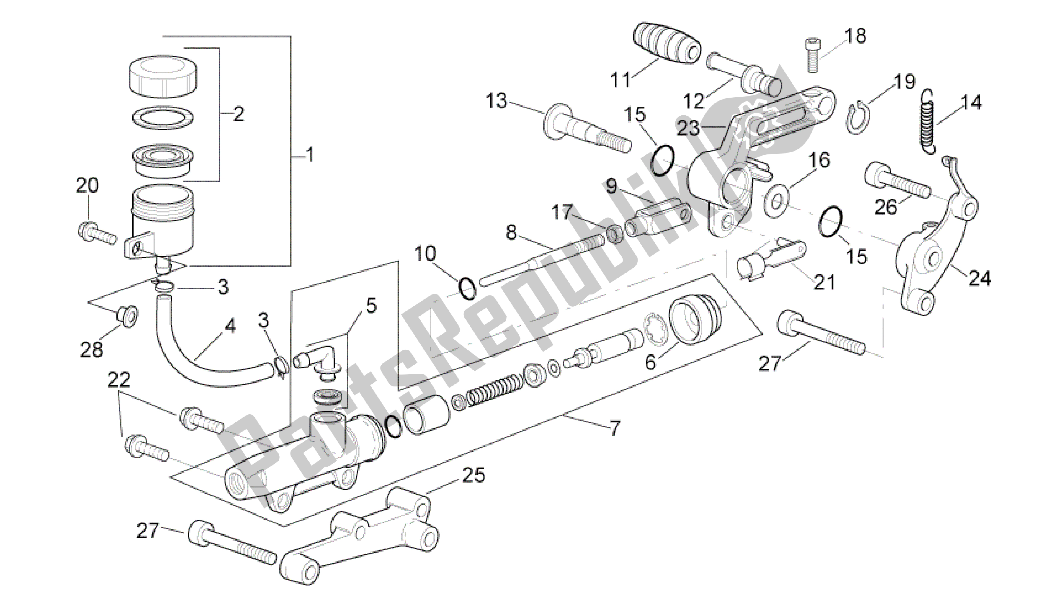 Alle onderdelen voor de Achterste Hoofdcilinder van de Aprilia RSV Tuono R 3952 1000 2002 - 2003