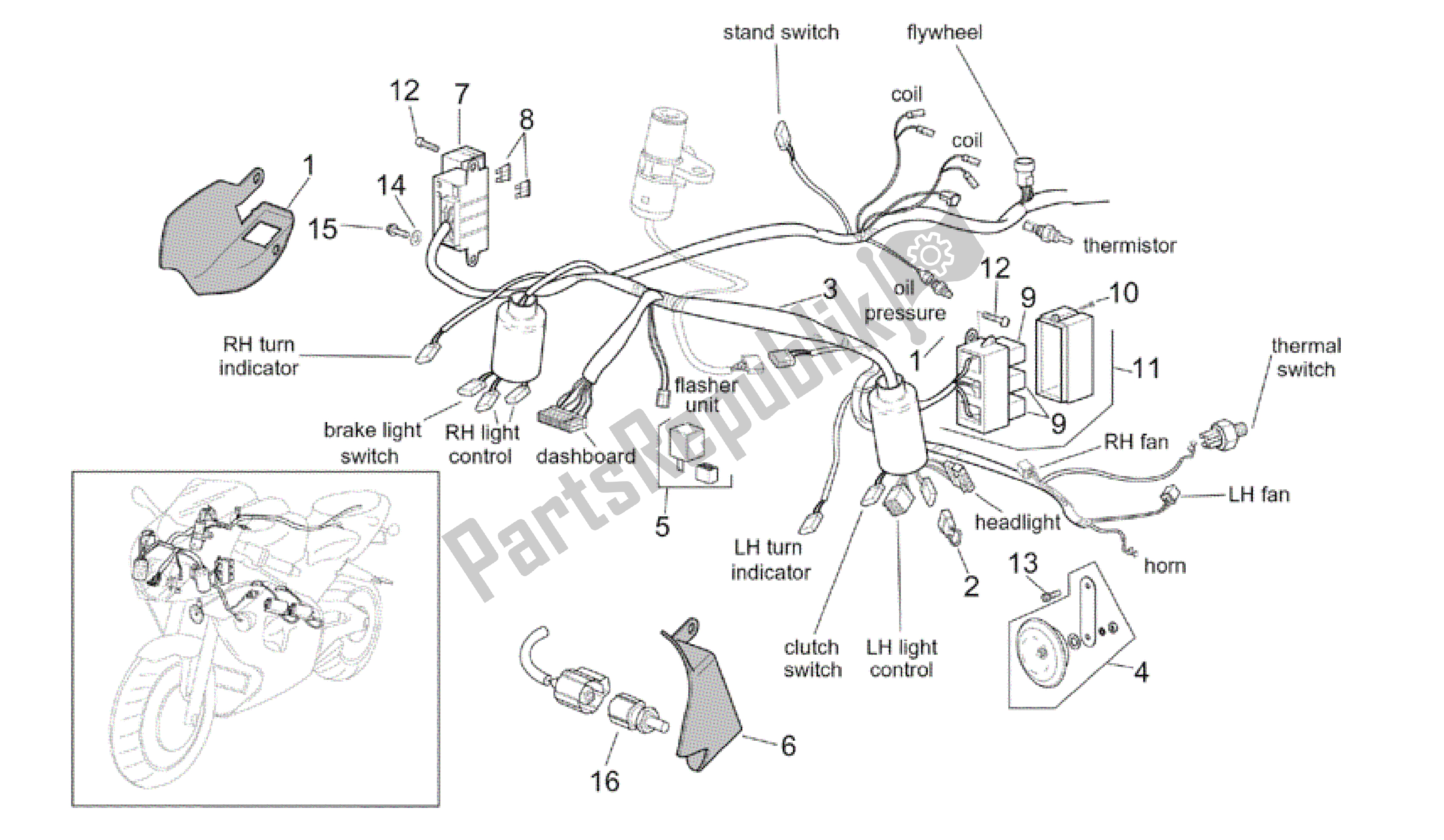 Todas as partes de Sistema Elétrico Frontal do Aprilia RSV Tuono R 3952 1000 2002 - 2003