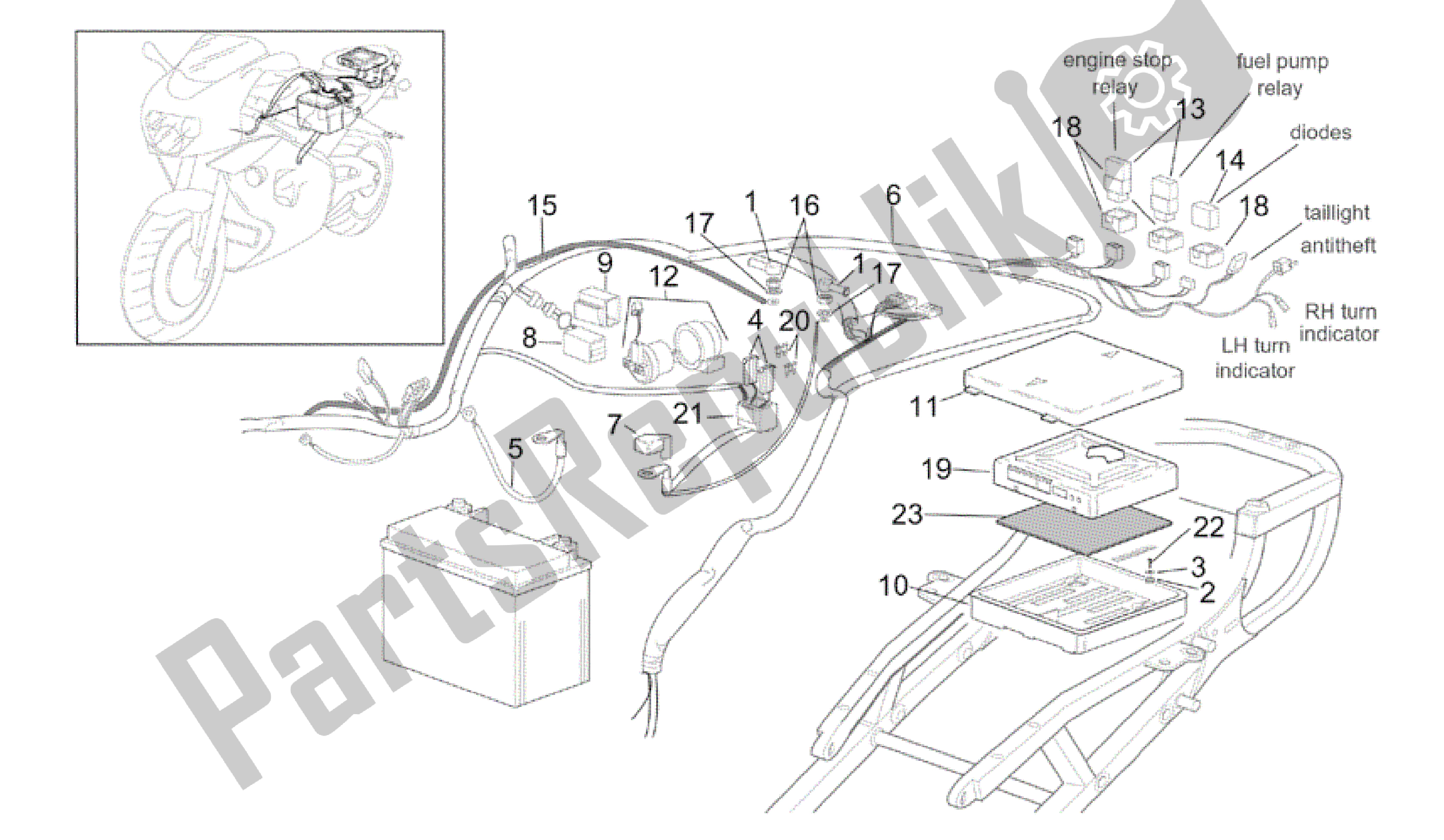 Toutes les pièces pour le Système électrique Arrière du Aprilia RSV Tuono R 3952 1000 2002 - 2003