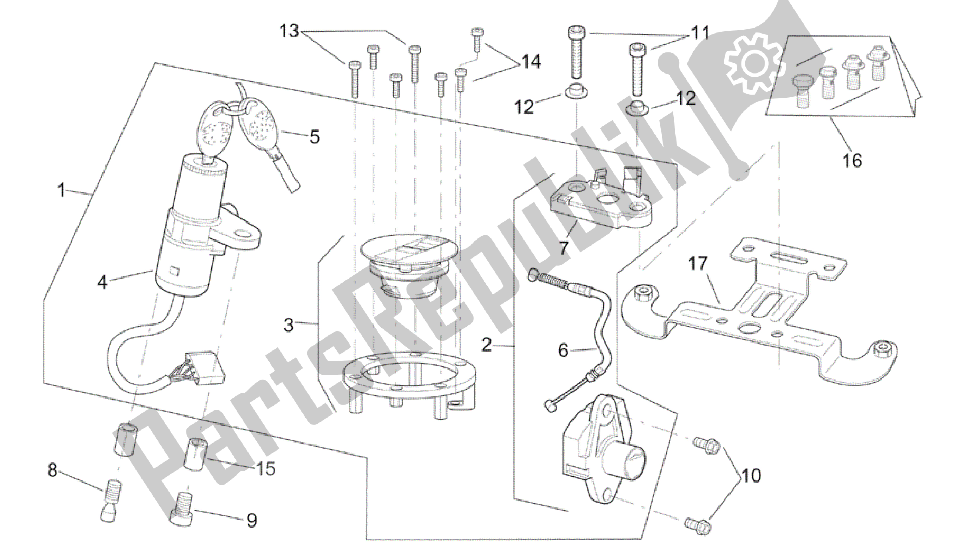 All parts for the Lock Hardware Kit of the Aprilia RSV Tuono R 3952 1000 2002 - 2003