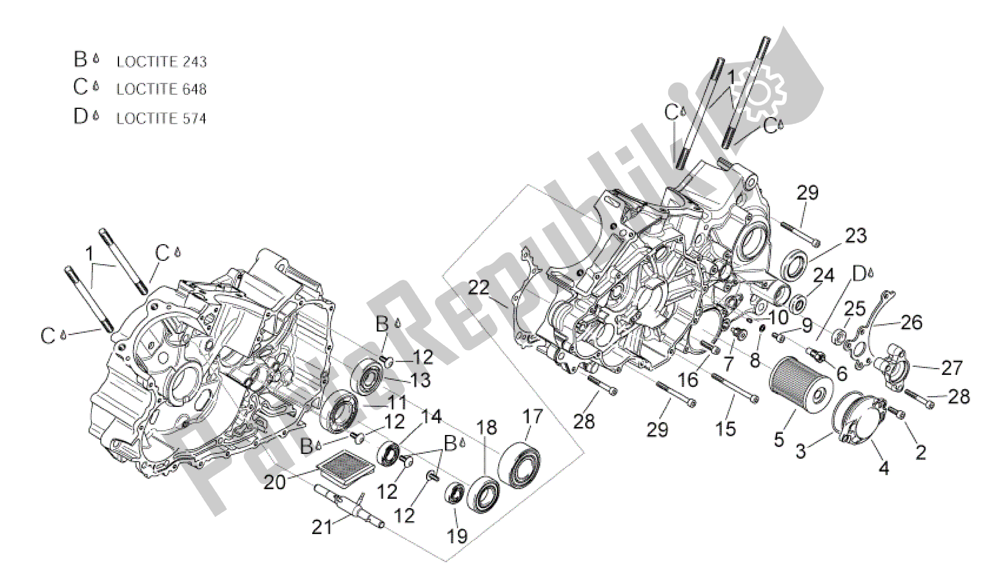 All parts for the Crankcases Ii of the Aprilia RSV Tuono R 3952 1000 2002 - 2003