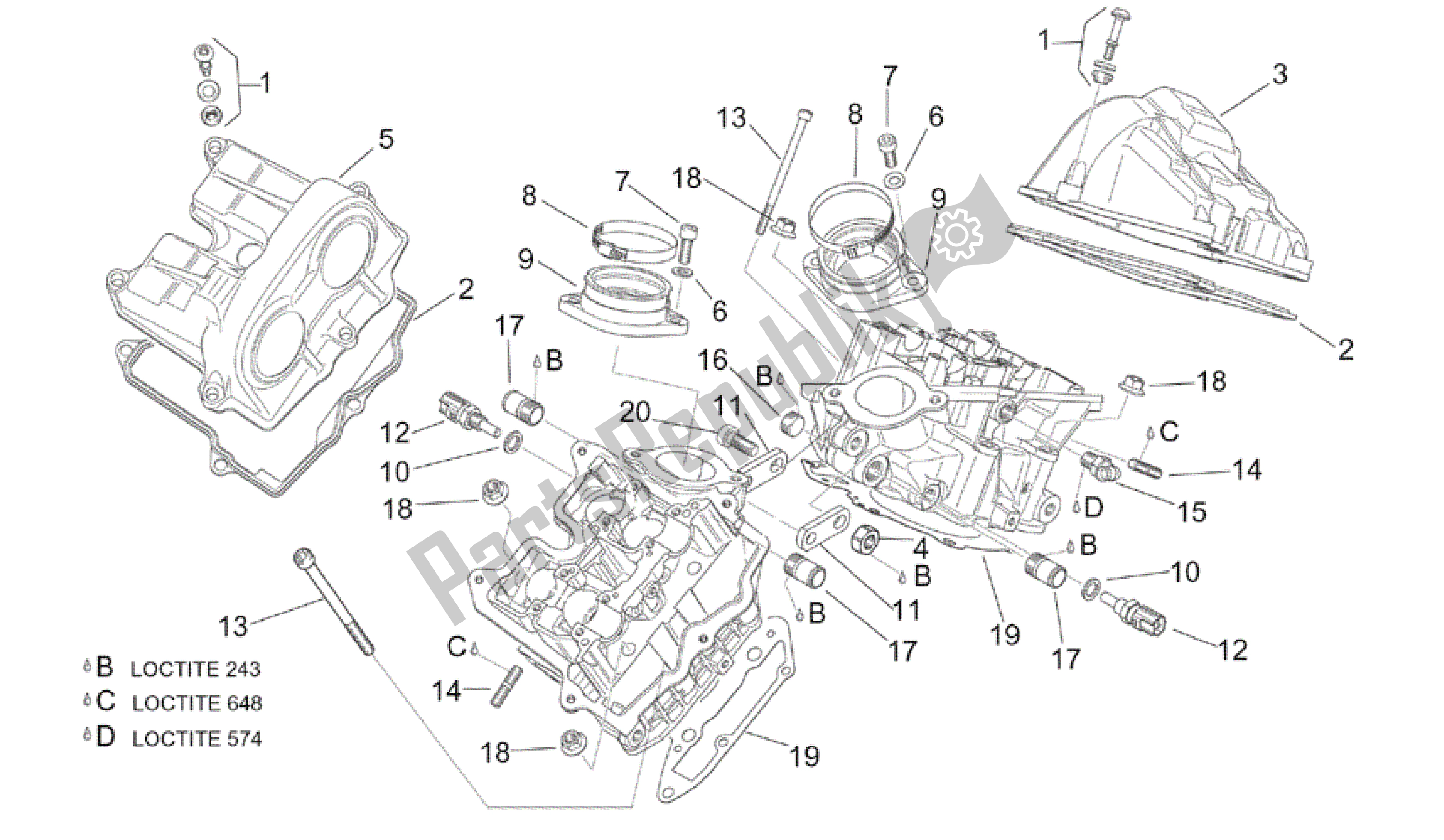 All parts for the Valves Cover of the Aprilia RSV Tuono R 3952 1000 2002 - 2003