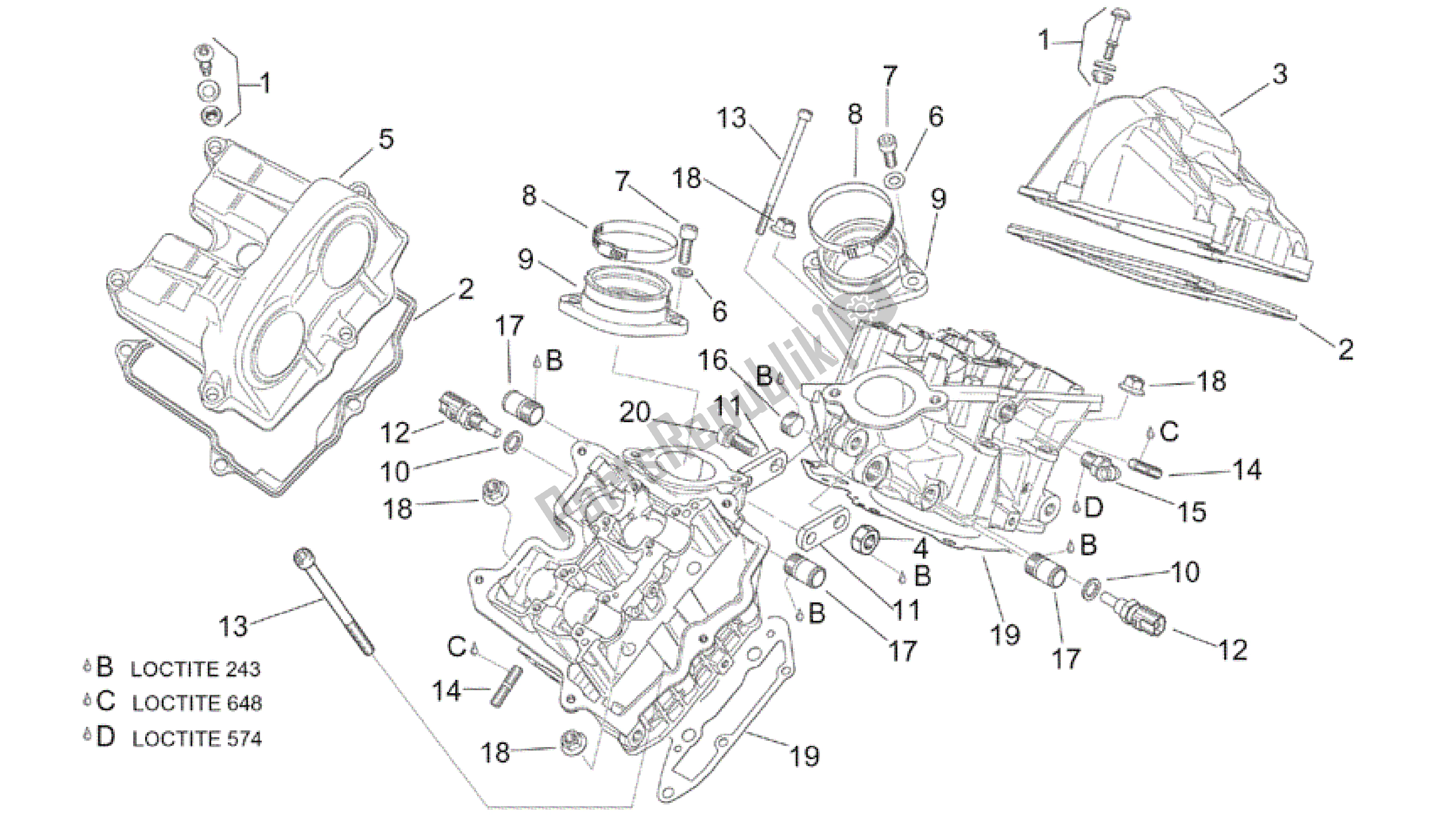 All parts for the Valves Cover of the Aprilia RSV Tuono R 3952 1000 2002 - 2003