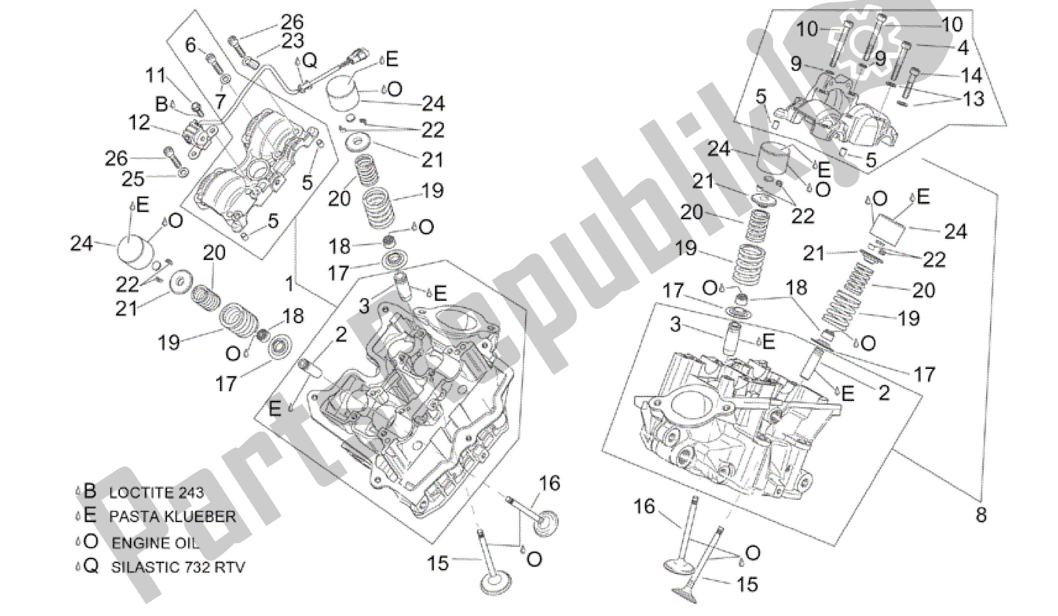 Alle onderdelen voor de Cilinderkop En Kleppen van de Aprilia RSV Tuono R 3952 1000 2002 - 2003
