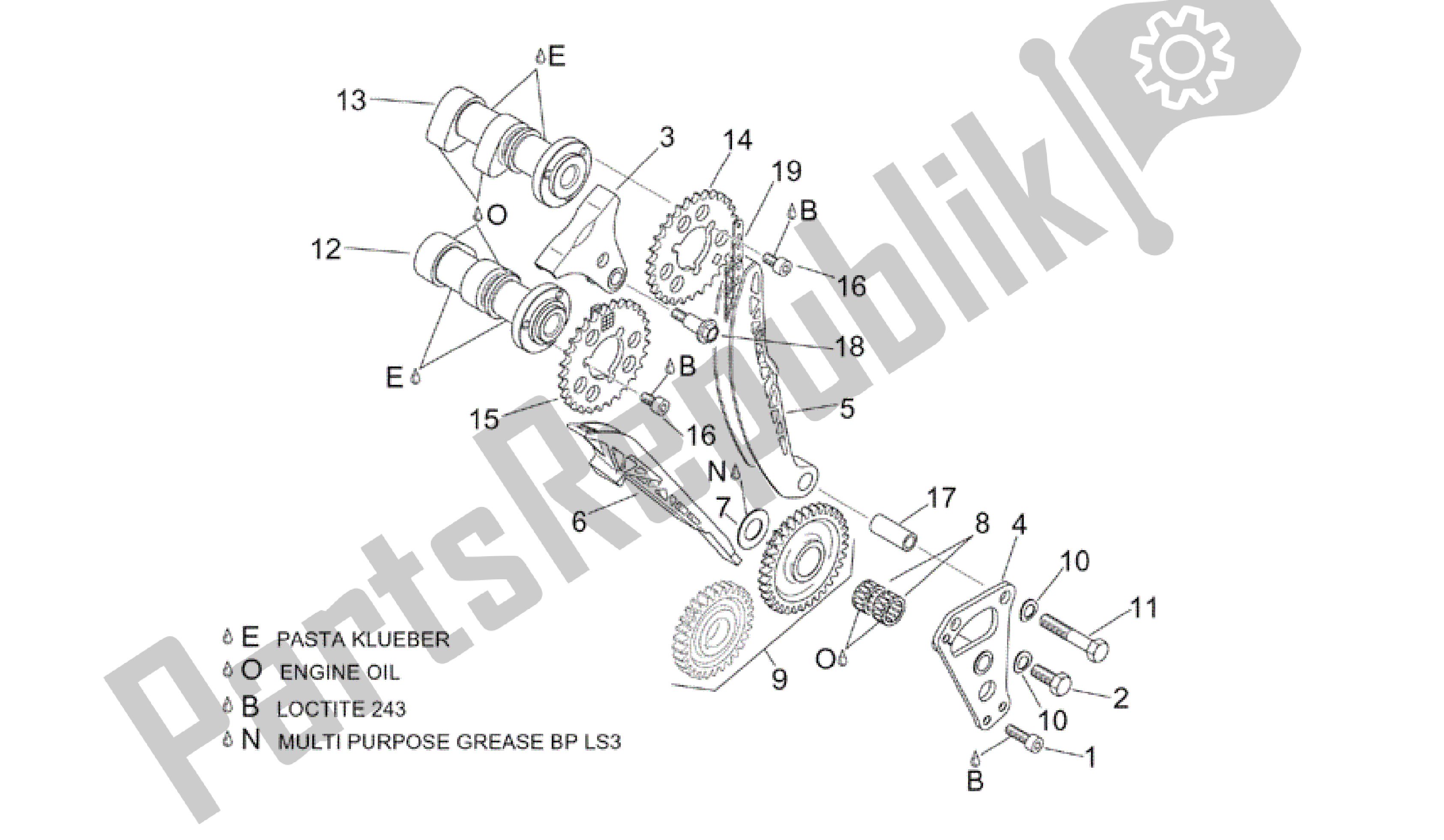 All parts for the Front Cylinder Timing System of the Aprilia RSV Tuono R 3952 1000 2002 - 2003