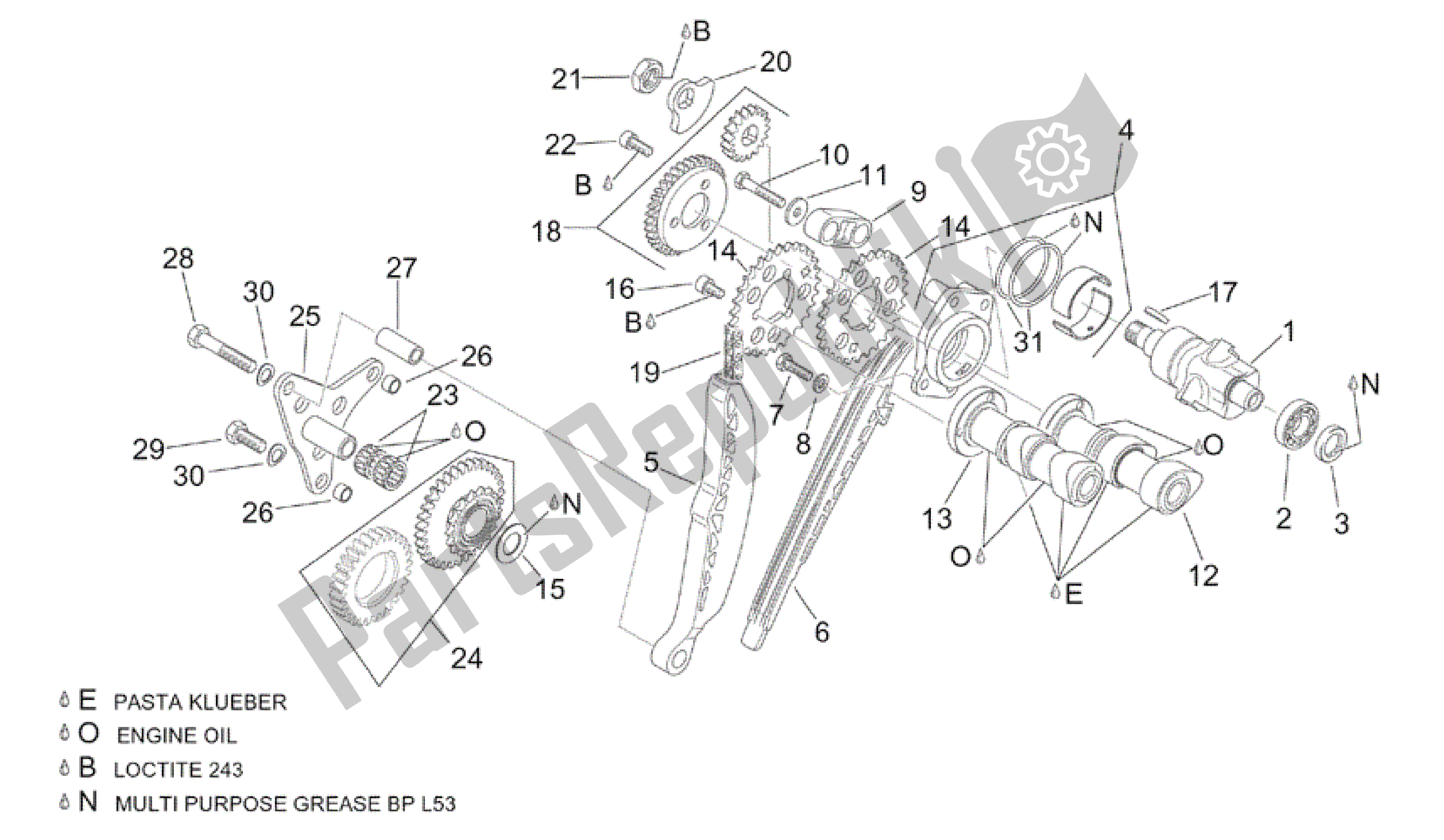 Todas las partes para Sistema De Sincronización Del Cilindro Trasero de Aprilia RSV Tuono R 3952 1000 2002 - 2003