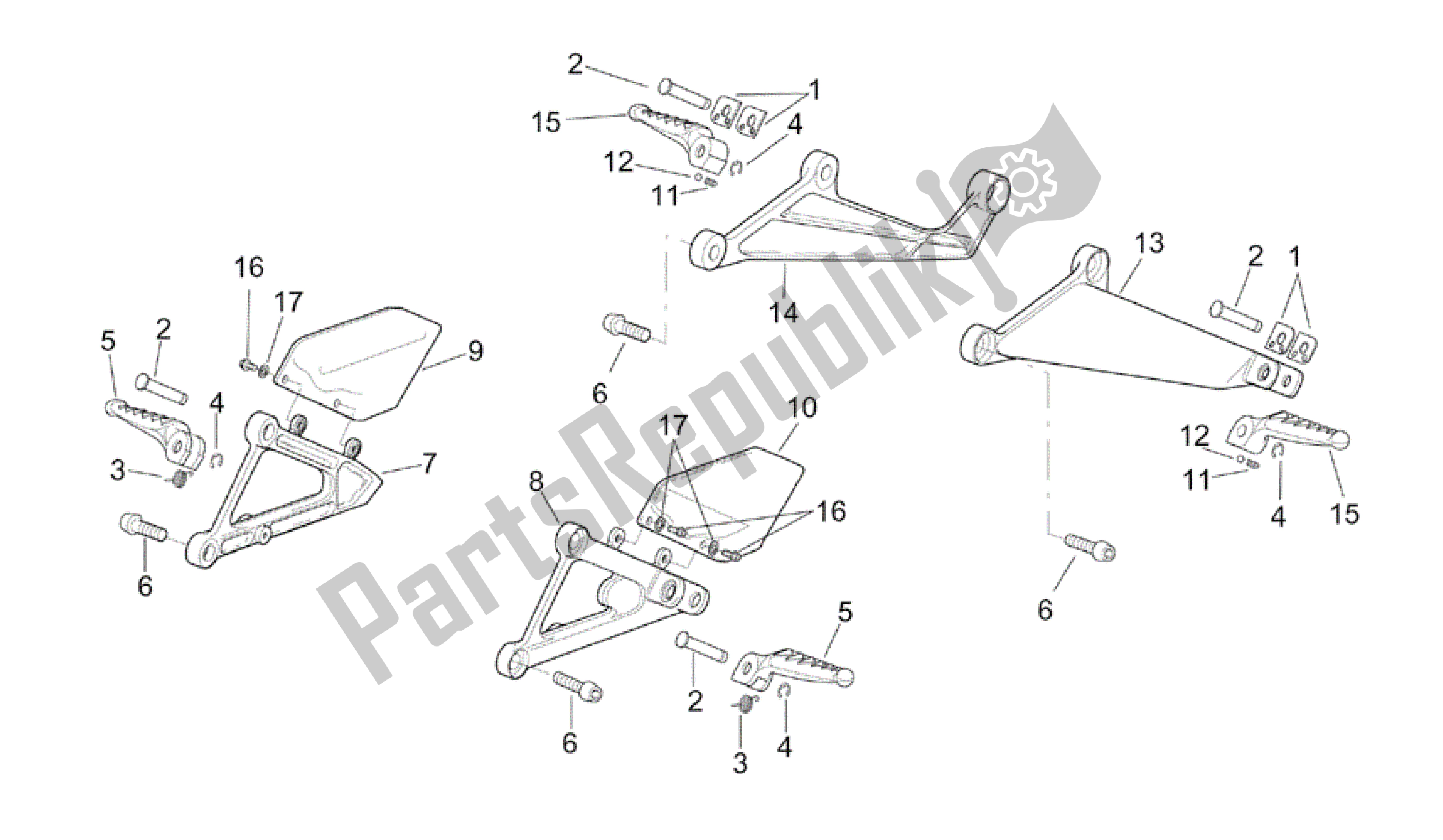 All parts for the Foot Rests of the Aprilia RSV Tuono R 3952 1000 2002 - 2003