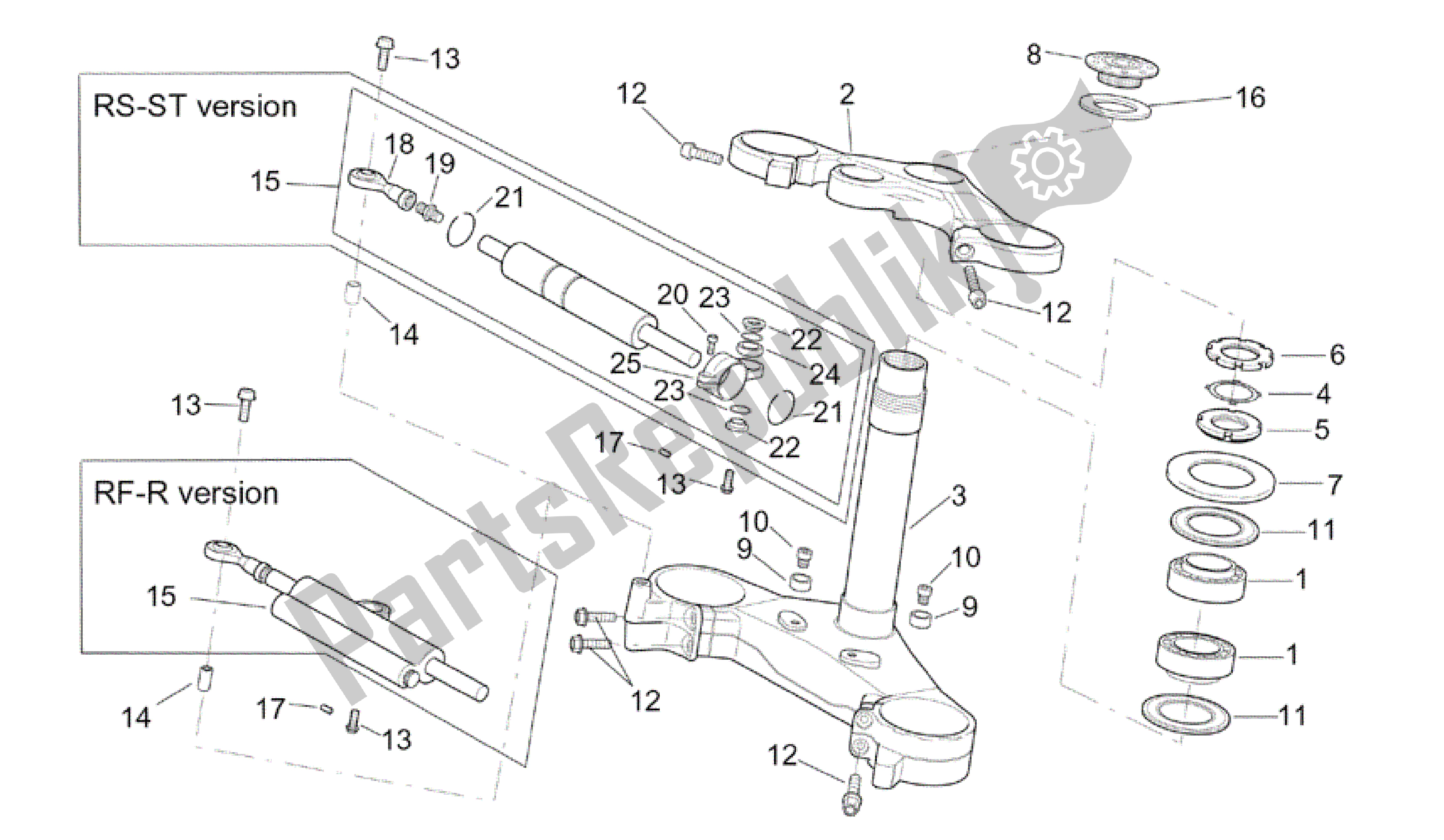 Todas as partes de Direção do Aprilia RSV Tuono R 3952 1000 2002 - 2003