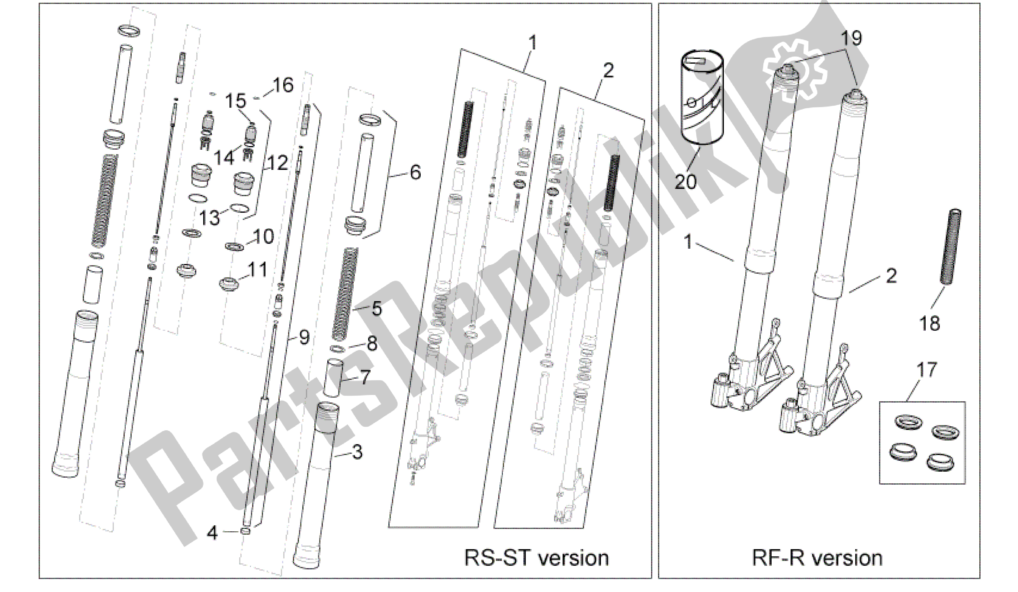 Toutes les pièces pour le Fourche Avant I du Aprilia RSV Tuono R 3952 1000 2002 - 2003