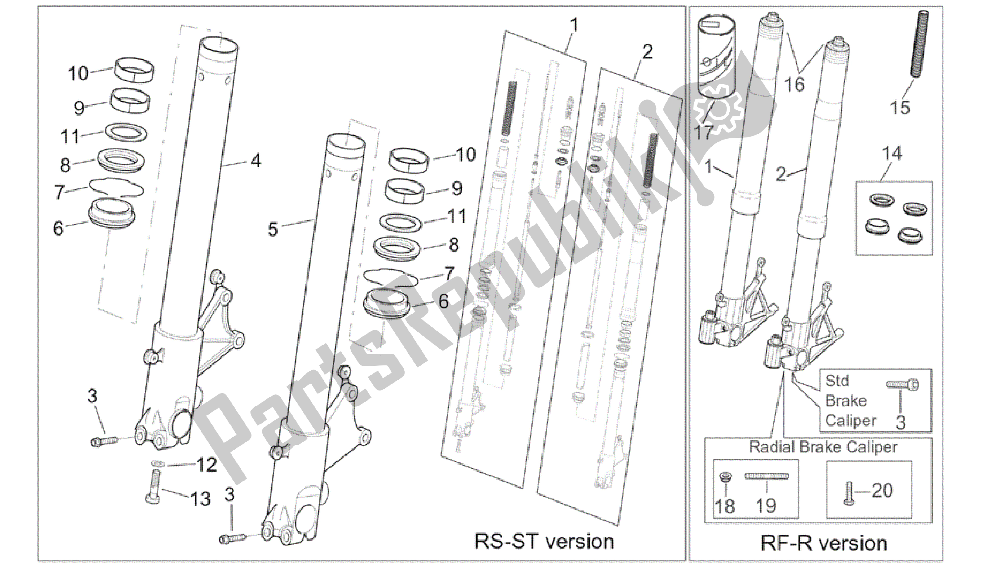 Alle onderdelen voor de Voorvork Ii van de Aprilia RSV Tuono R 3952 1000 2002 - 2003